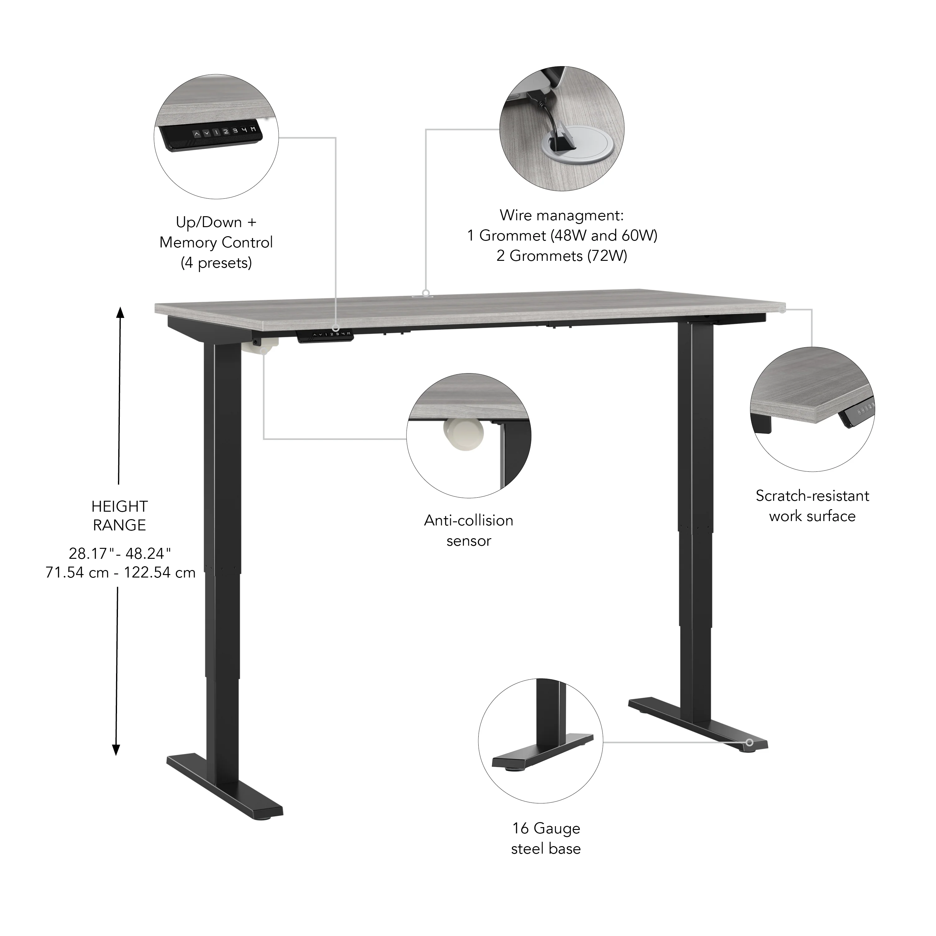 72" Large Modern Standing Office Desk in Platinum Gray with Black Base - Image 4