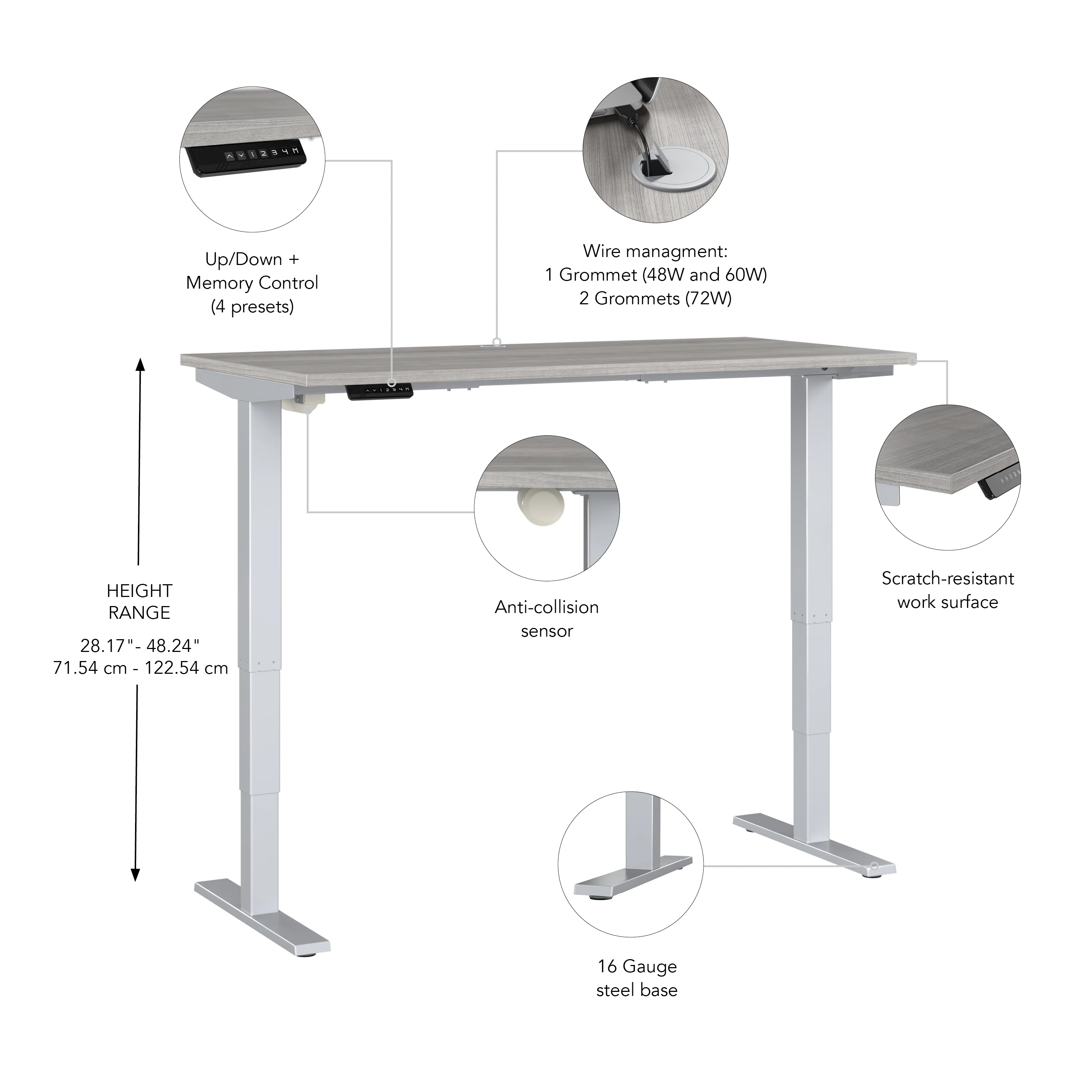 72" Large Modern Standing Office Desk in Platinum Gray with Metallic Base - Image 4