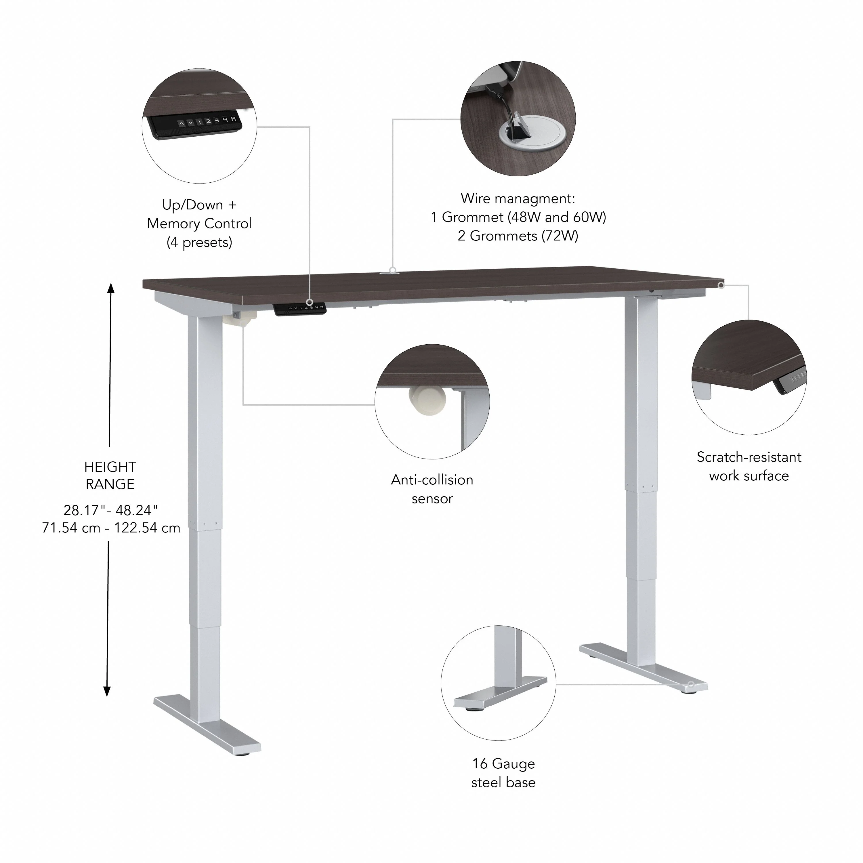 72" Large Modern Standing Office Desk in Storm Gray with Metallic Base - Image 3