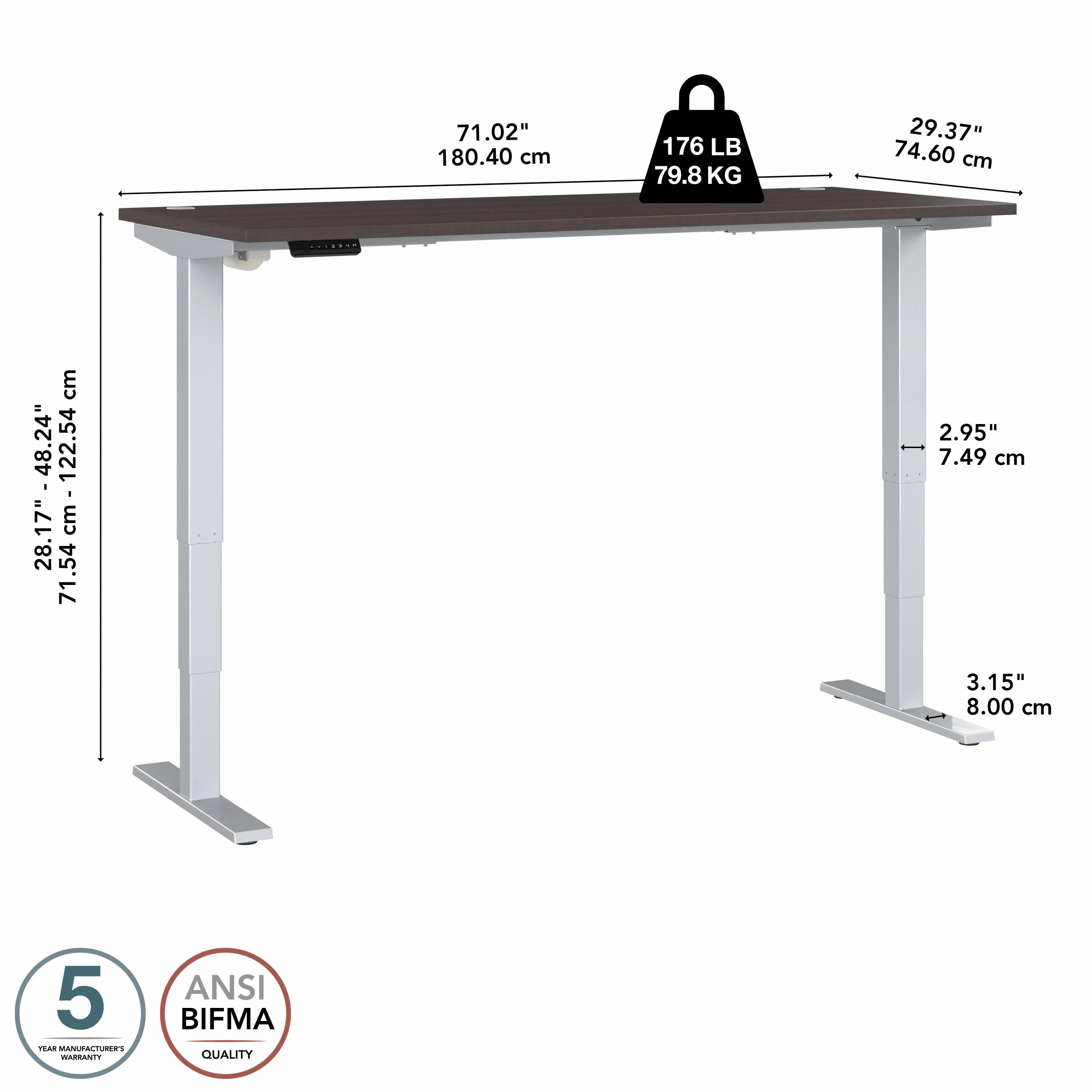 72" Large Modern Standing Office Desk in Storm Gray with Metallic Base - Image 4