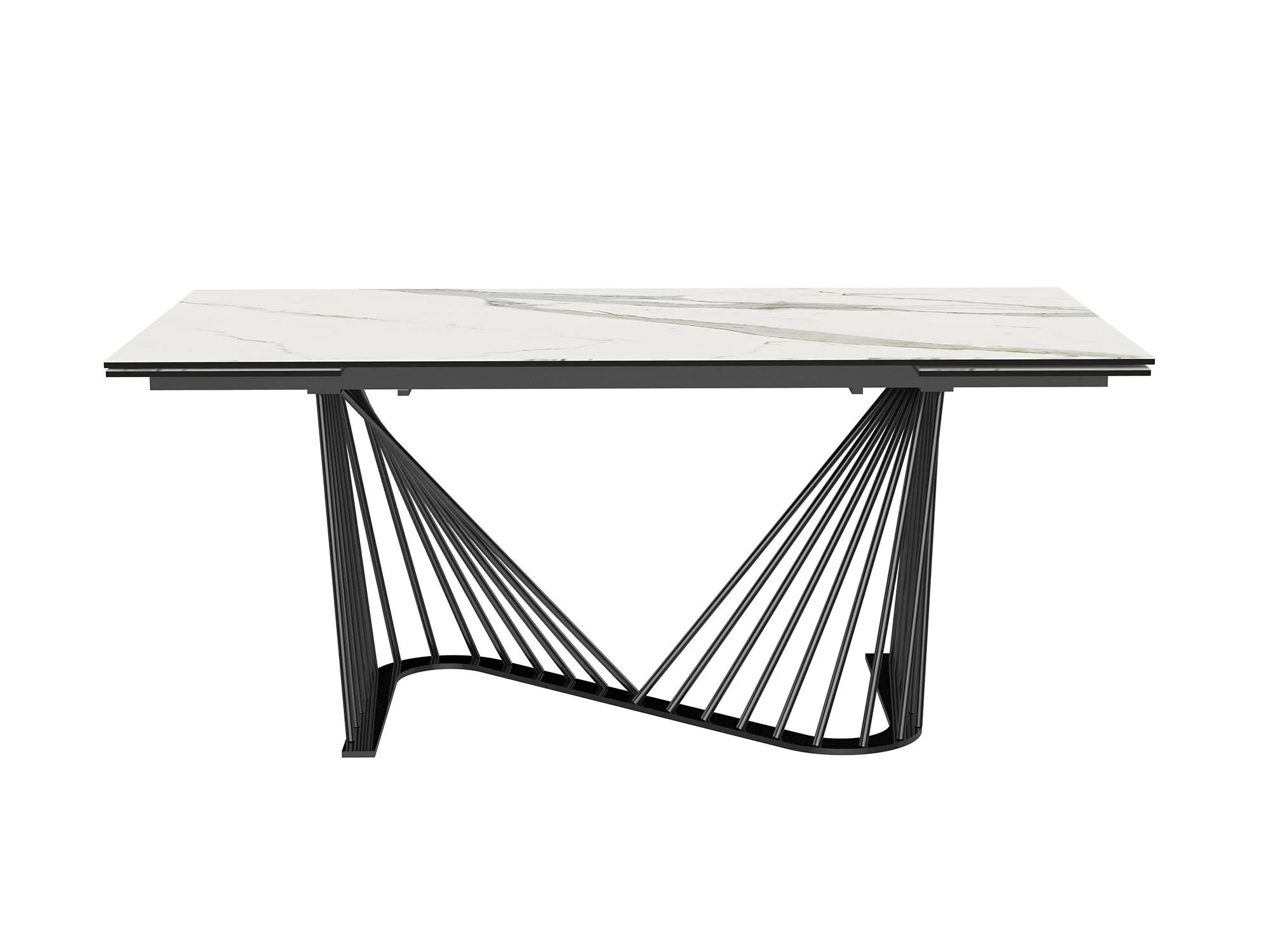 72" White Ceramic Glass Table with Black Metal Base (Extends to 102") - Image 3