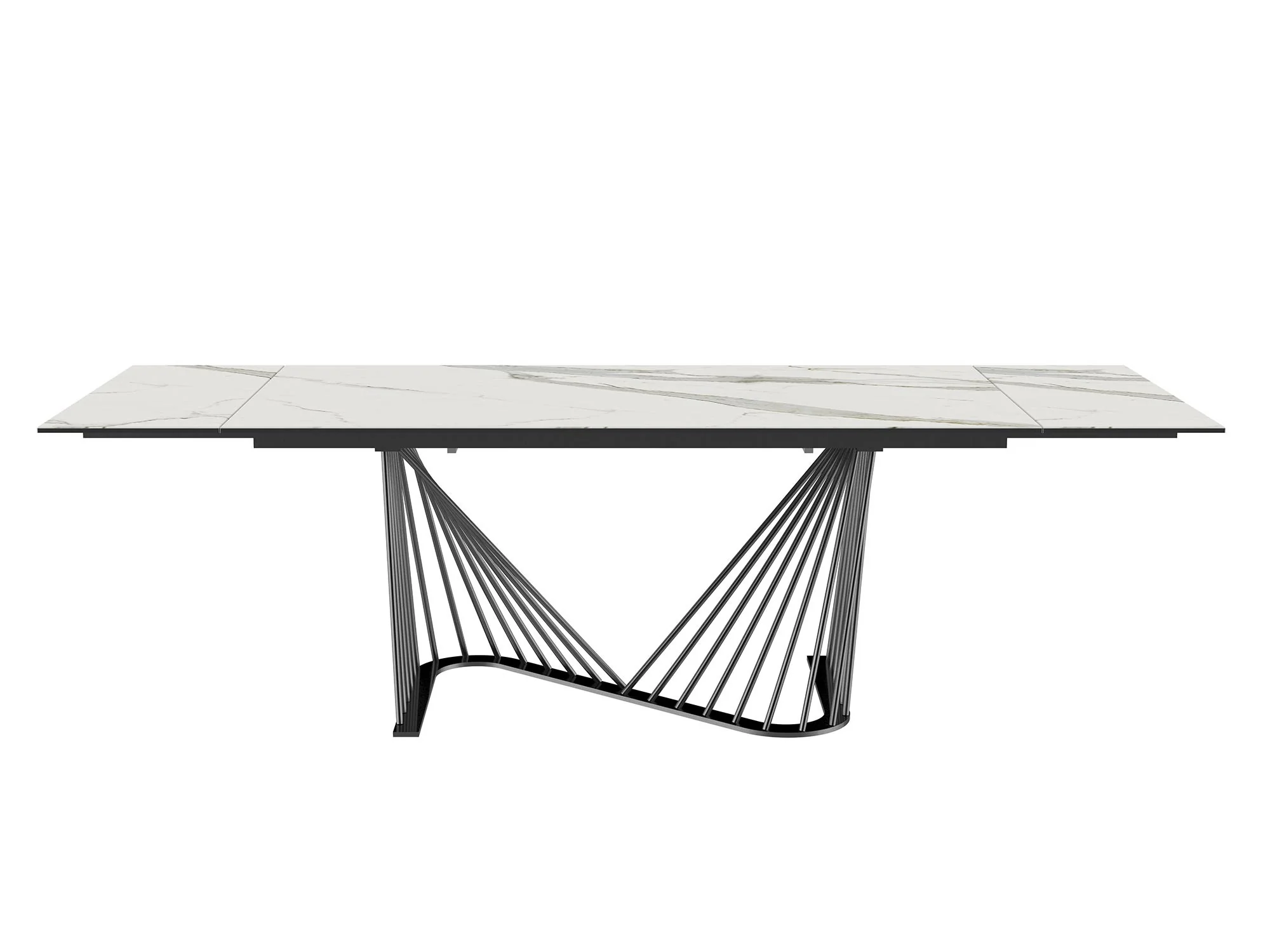 72" White Ceramic Glass Table with Black Metal Base (Extends to 102") - Image 4