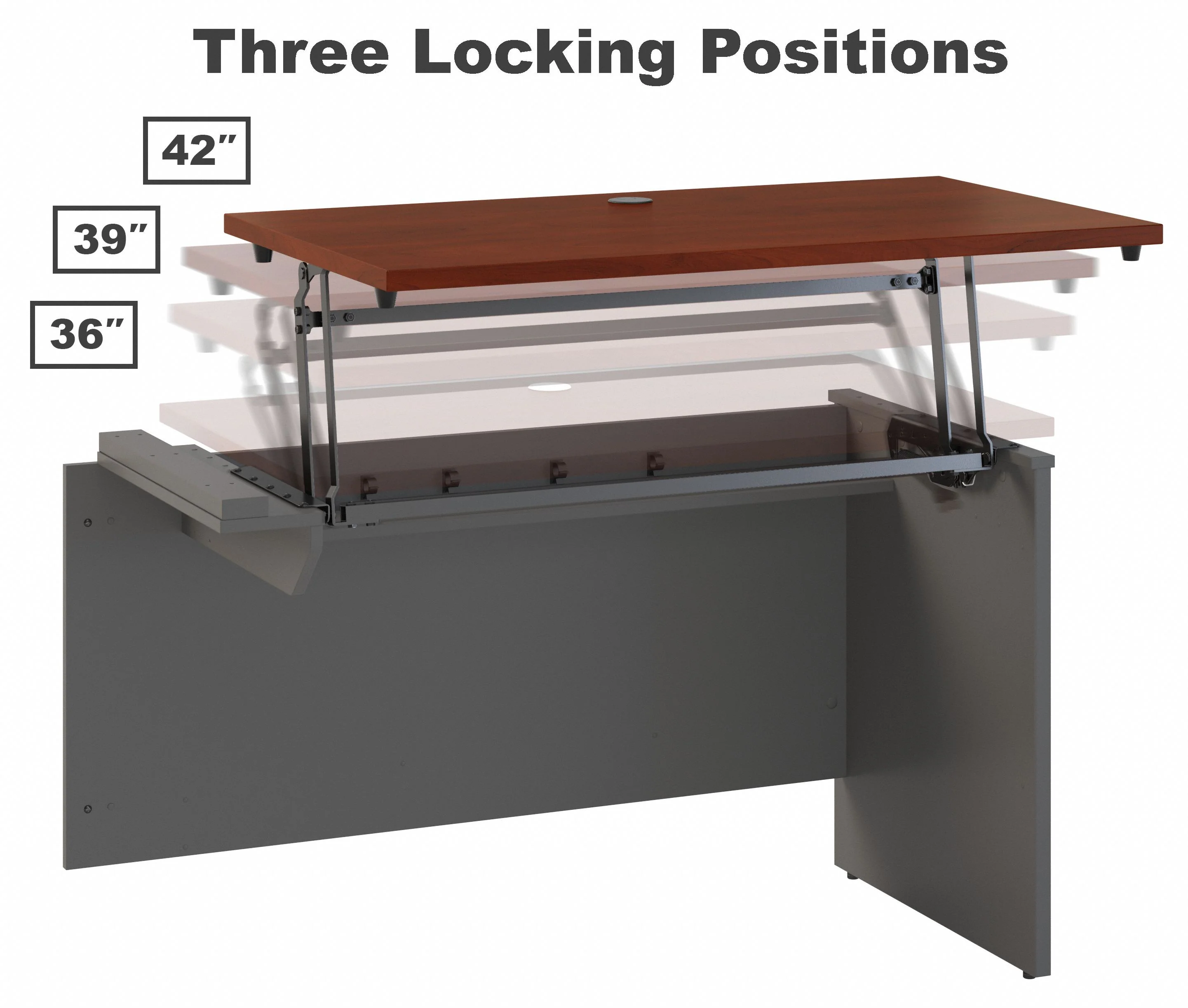 72" x 72" Cherry/Gray L-Shaped Desk with Hutch and Sit/Stand Return - Image 3