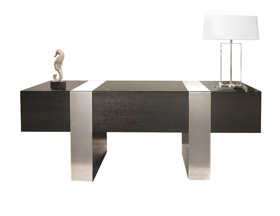 Premium Modern Executive Desk in Wenge & Brushed Aluminum Laminate - Image 3
