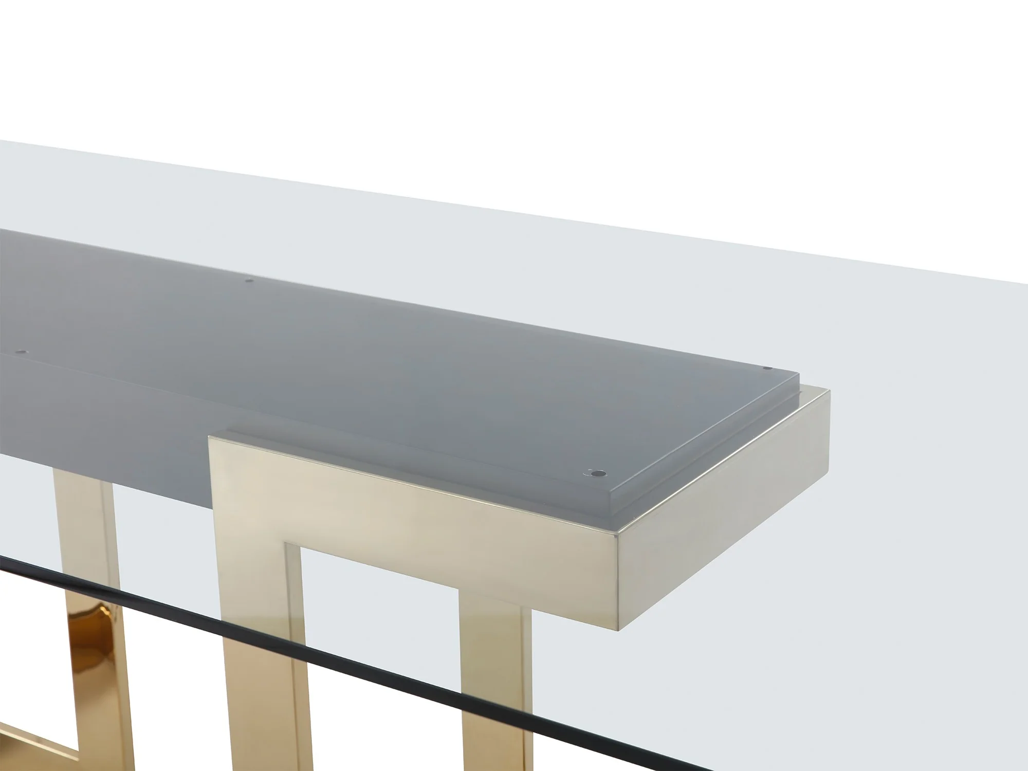 87" Glass Desk or Conference Table with Black Lacquer & Gold Stainless Base - Image 4