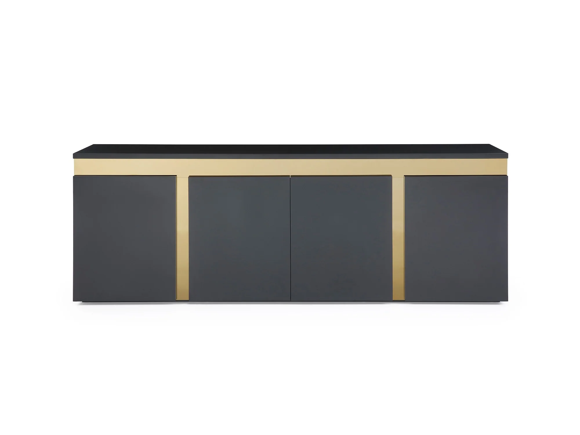 87" Glass Desk or Conference Table with Black Lacquer & Gold Stainless Base - Image 6