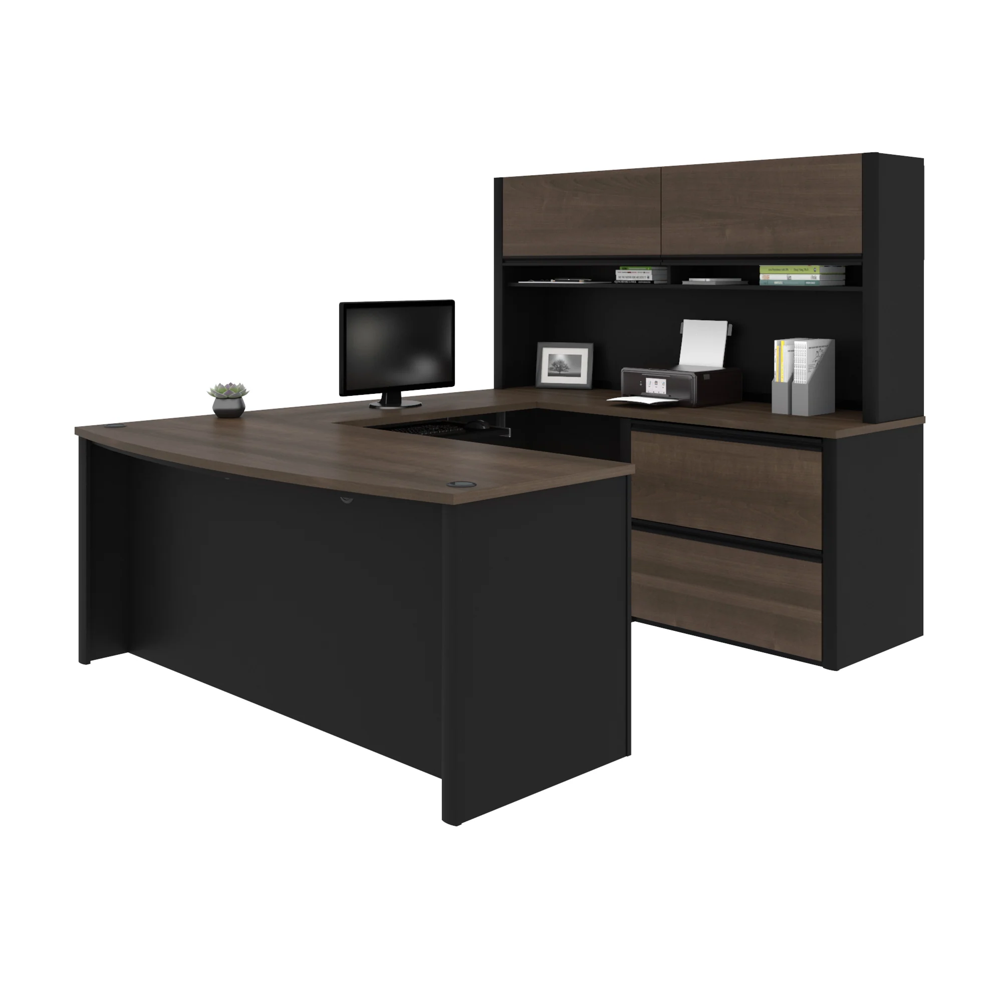 Antigua and Black U-shaped Desk with Hutch and Oversized File Drawers - Image 2