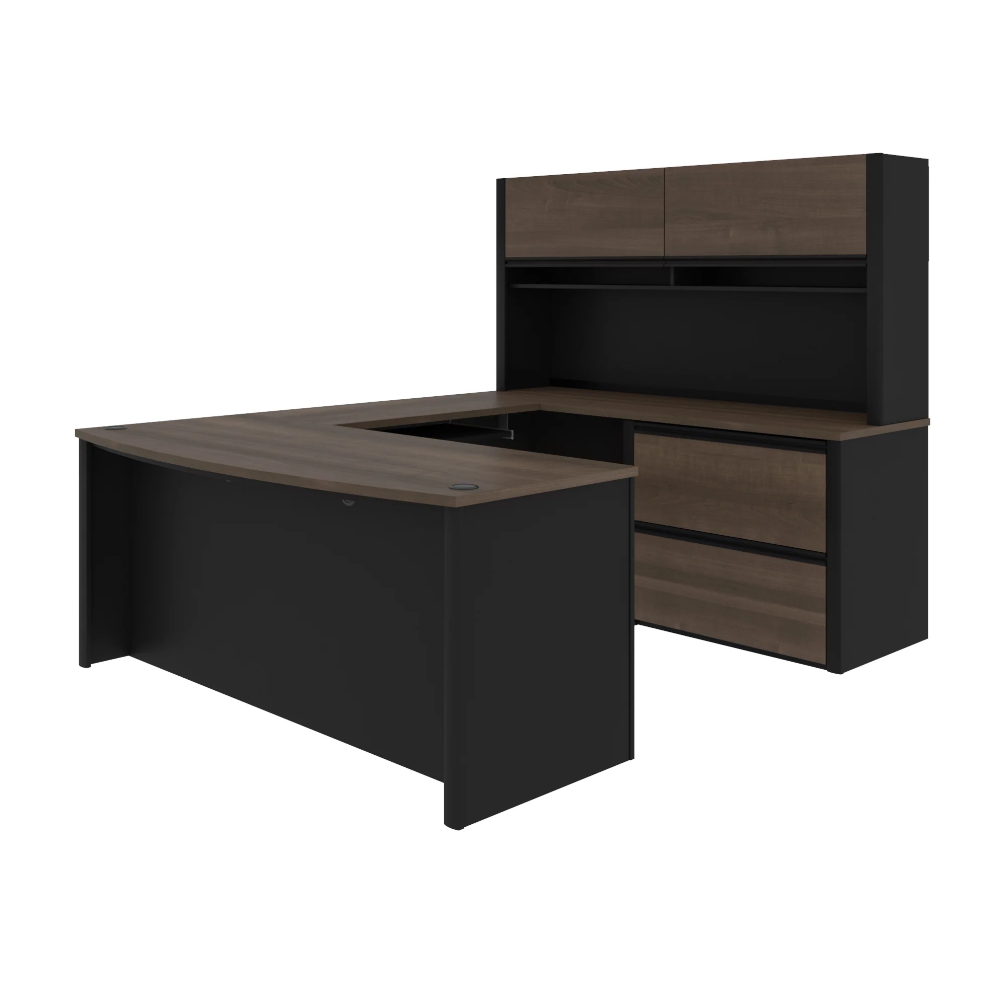 Antigua and Black U-shaped Desk with Hutch and Oversized File Drawers - Image 3