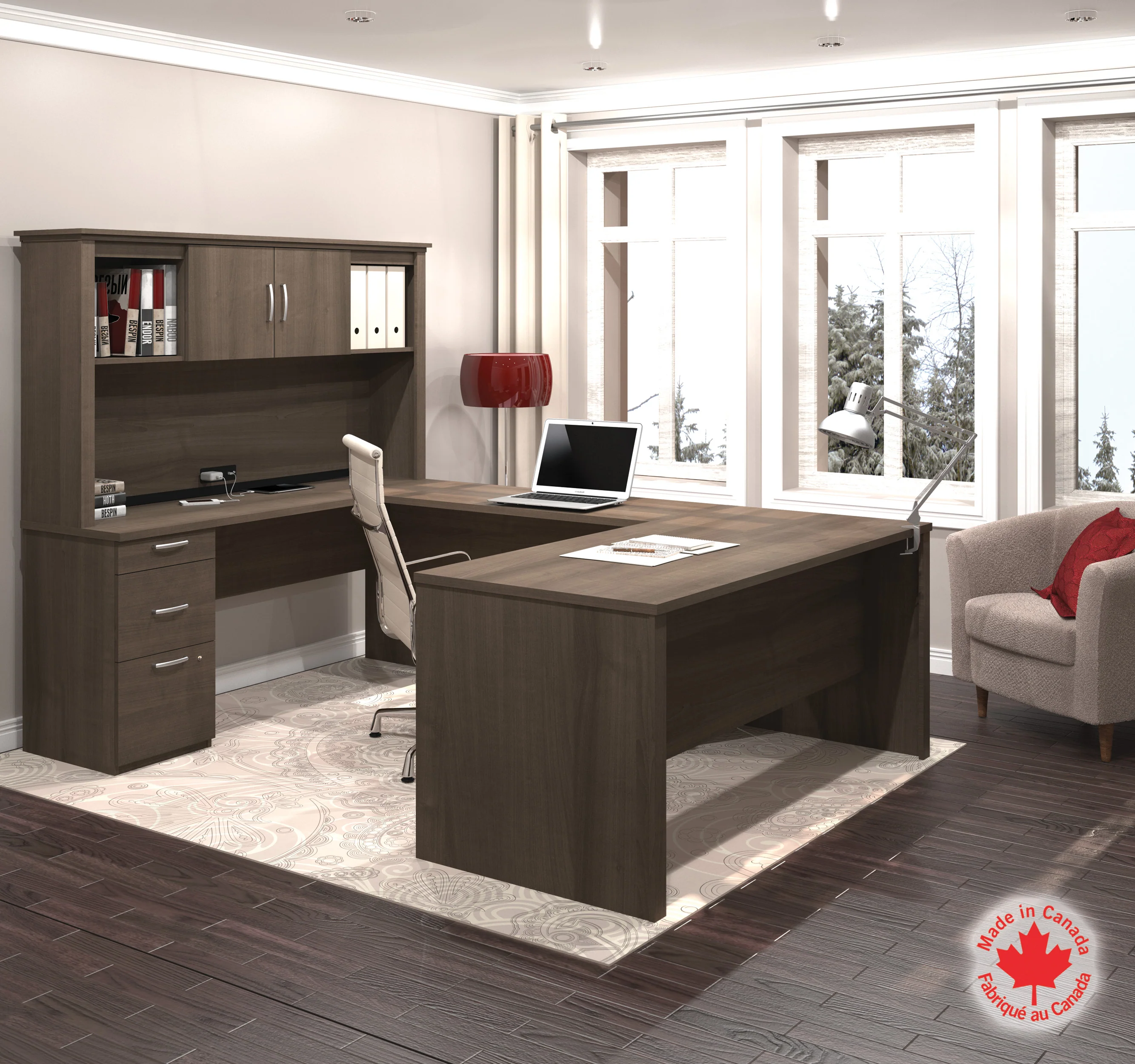 Antigua Premium Modern U-shaped Desk with Hutch - Image 2