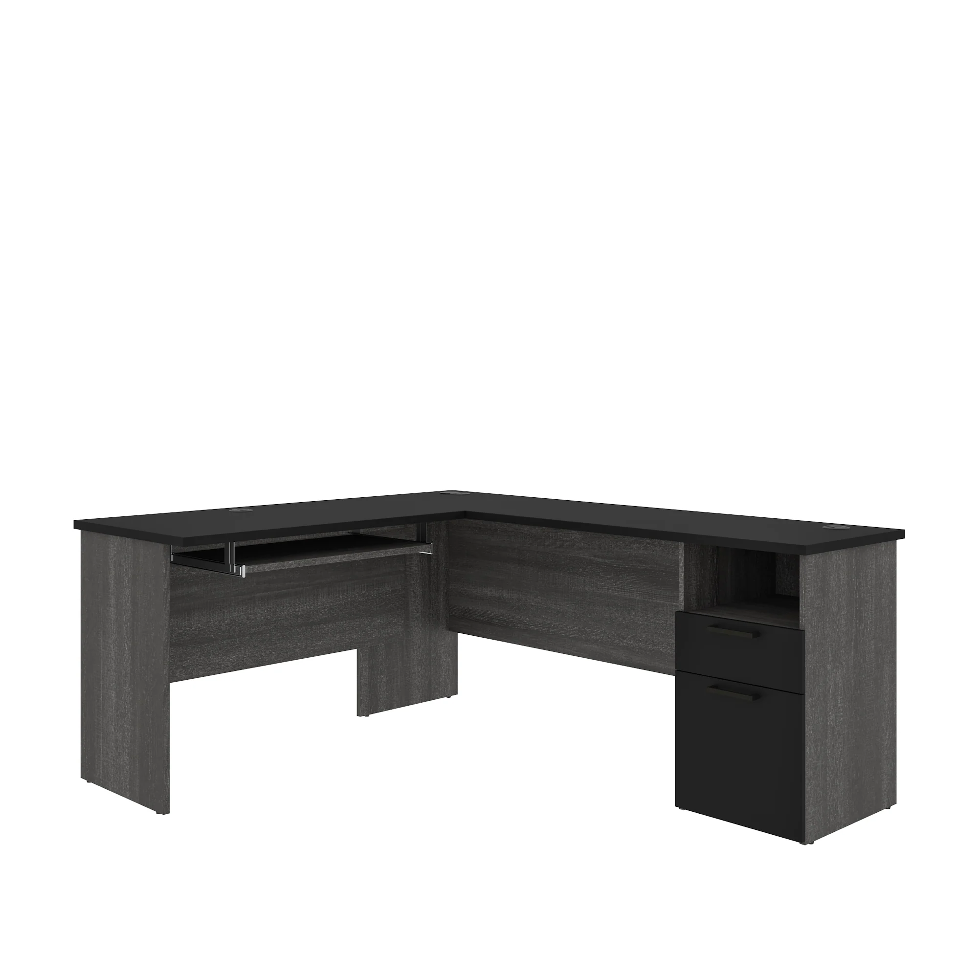 Bark Gray & Black Modern L-shaped Desk - Image 3