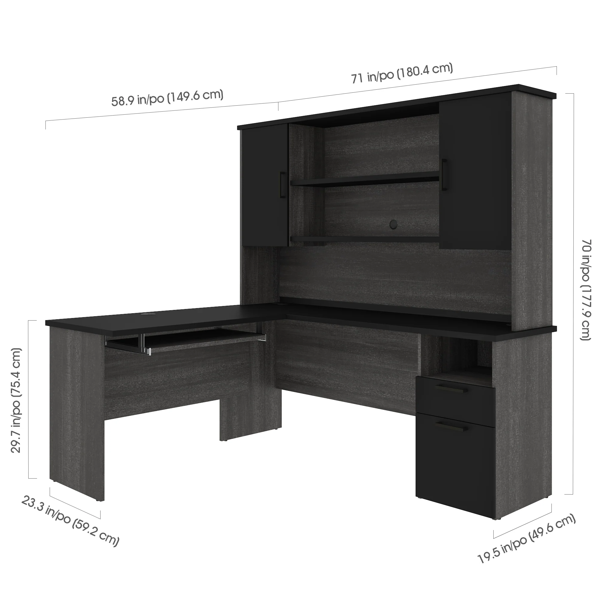 Bark Gray & Black Modern L-shaped Desk with Hutch - Image 5