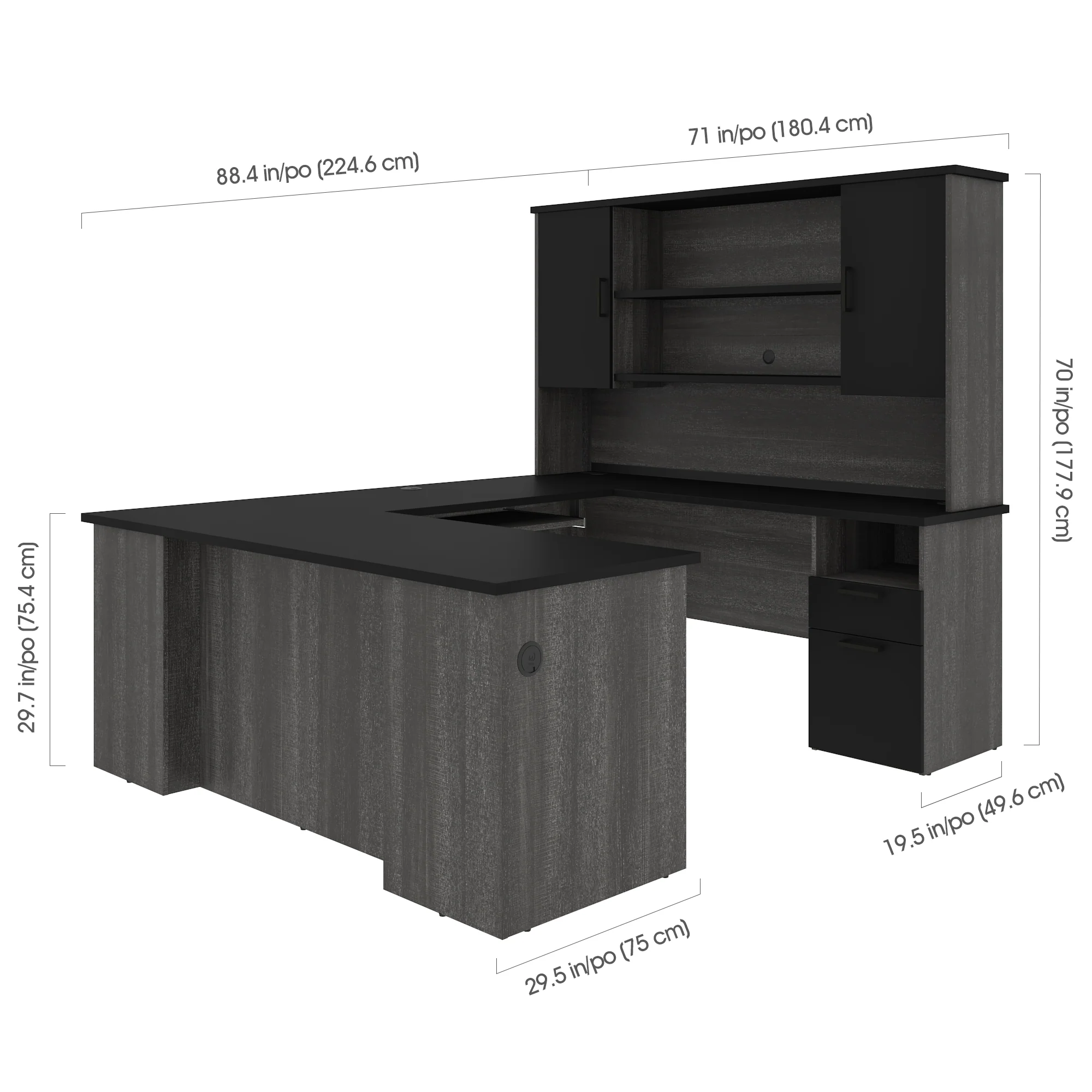 Bark Gray & Black Modern U-shaped Desk with Hutch - Image 5