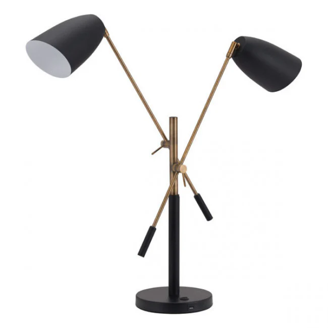 Versatile Two-Light Black & Brass Office Desk Lamp - Image 3