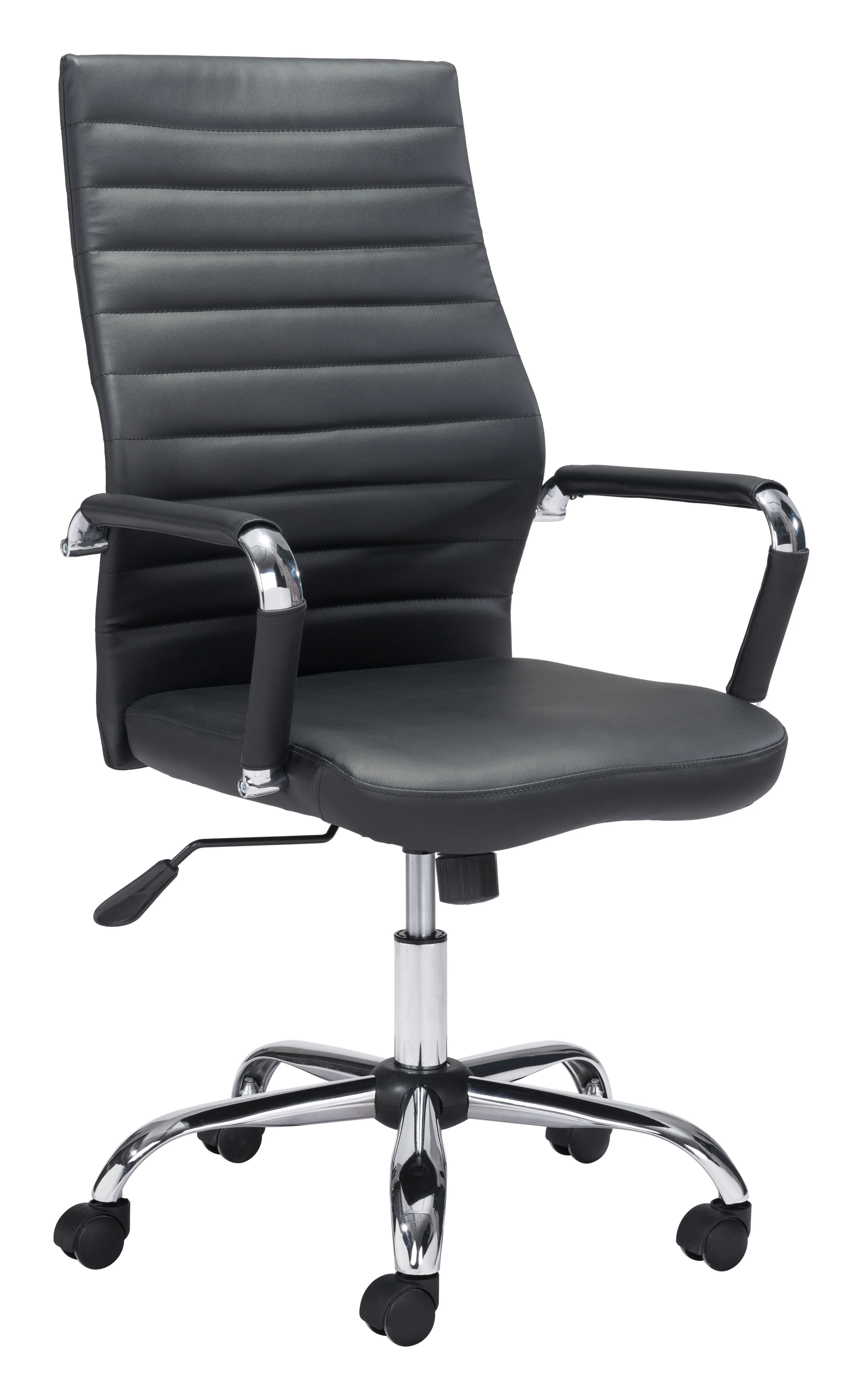 Black and Chrome Modern High-Back Office Chair - Image 2