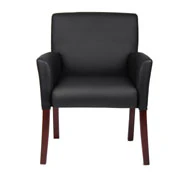 Black Faux Leather & Mahogany Box Arm Chair - Image 2