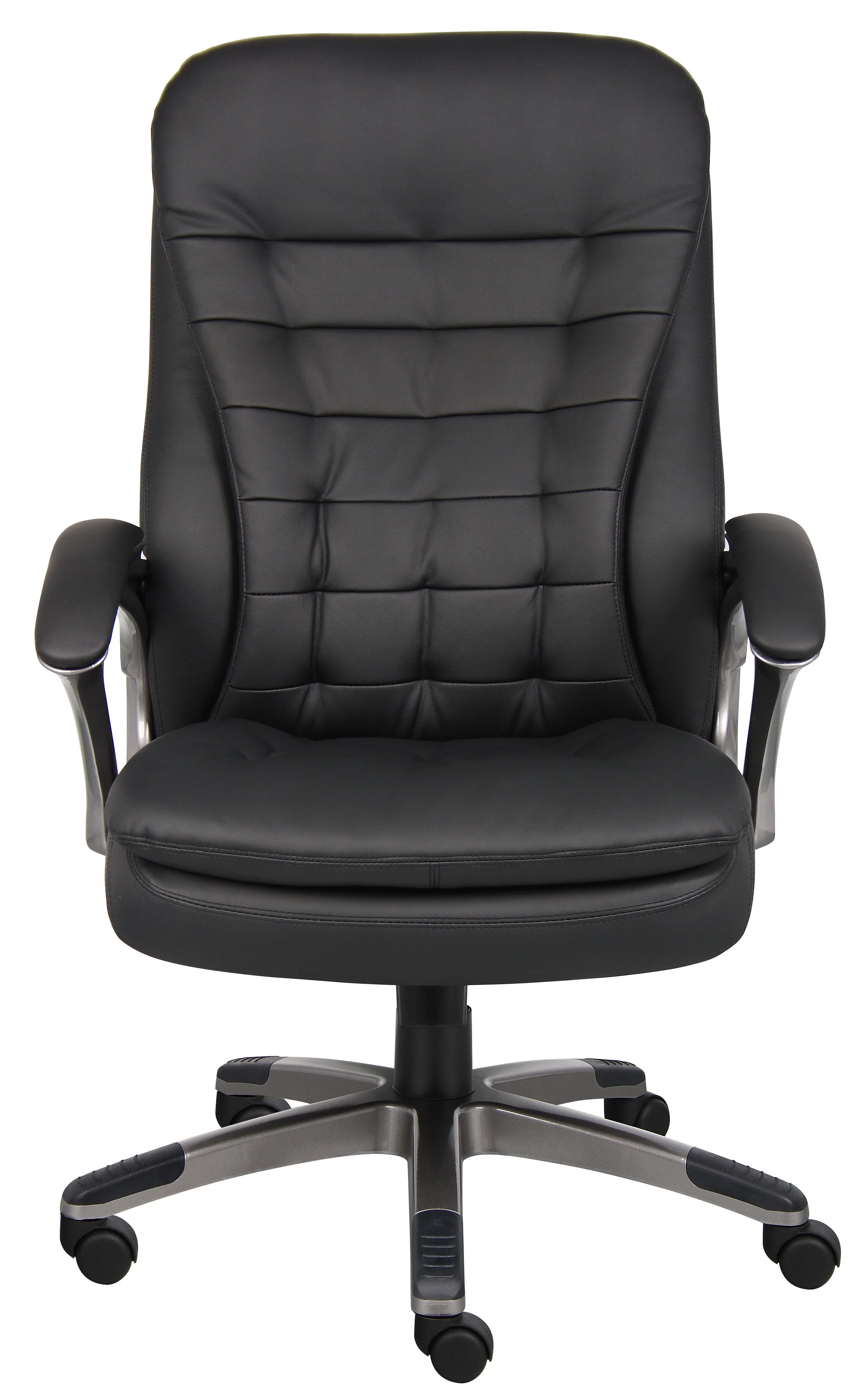 Black Faux Leather & Pewter Office Chair w/ Pillow Top Cushions - Image 2