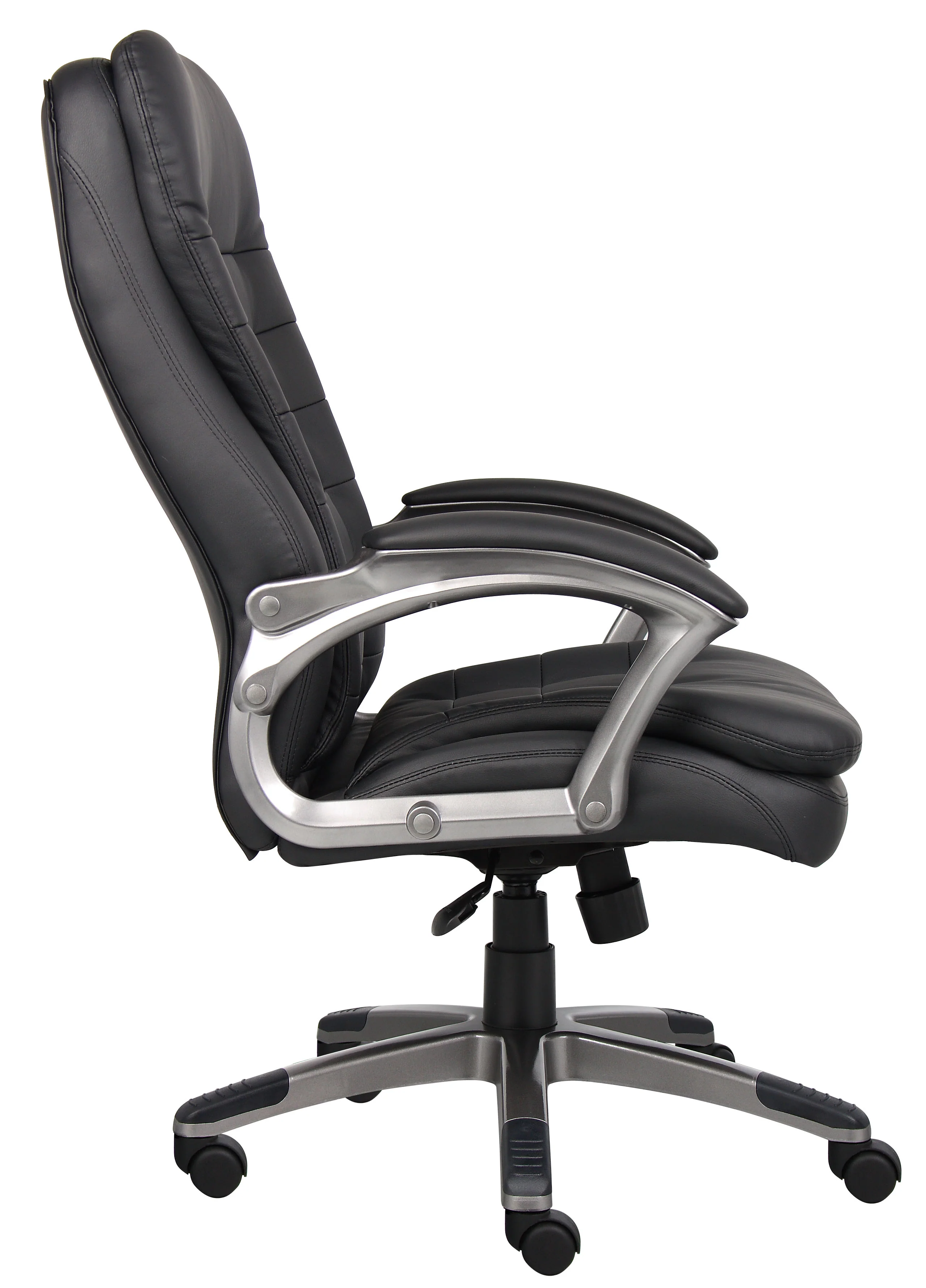 Black Faux Leather & Pewter Office Chair w/ Pillow Top Cushions - Image 3