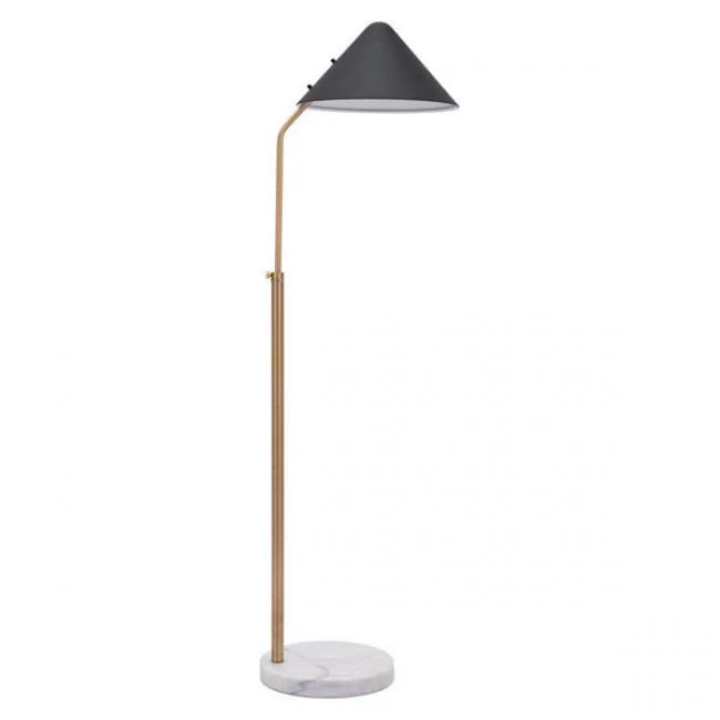 Black Hat, Gold, & Marble Office Floor Lamp - Image 2