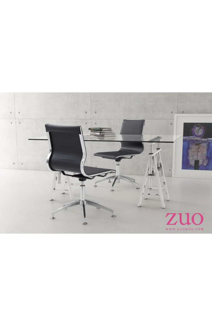 Modern Black Leather & Chrome Conference Chair - Image 4
