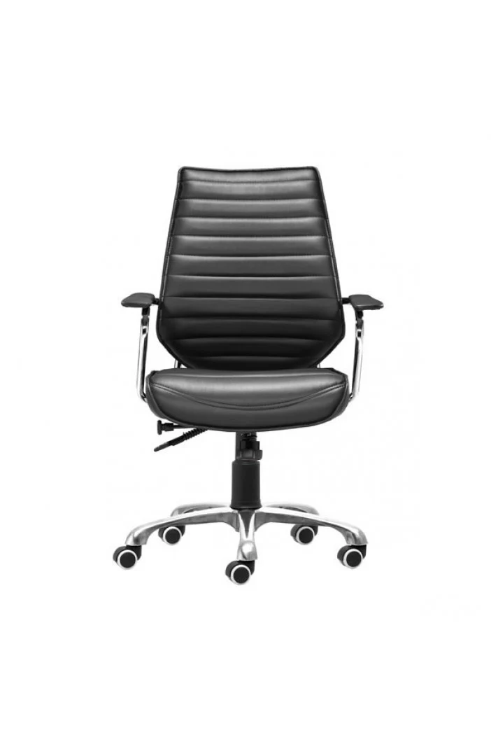 Sleek Black Leather & Chrome Office Chair with Padded Armrests - Image 3
