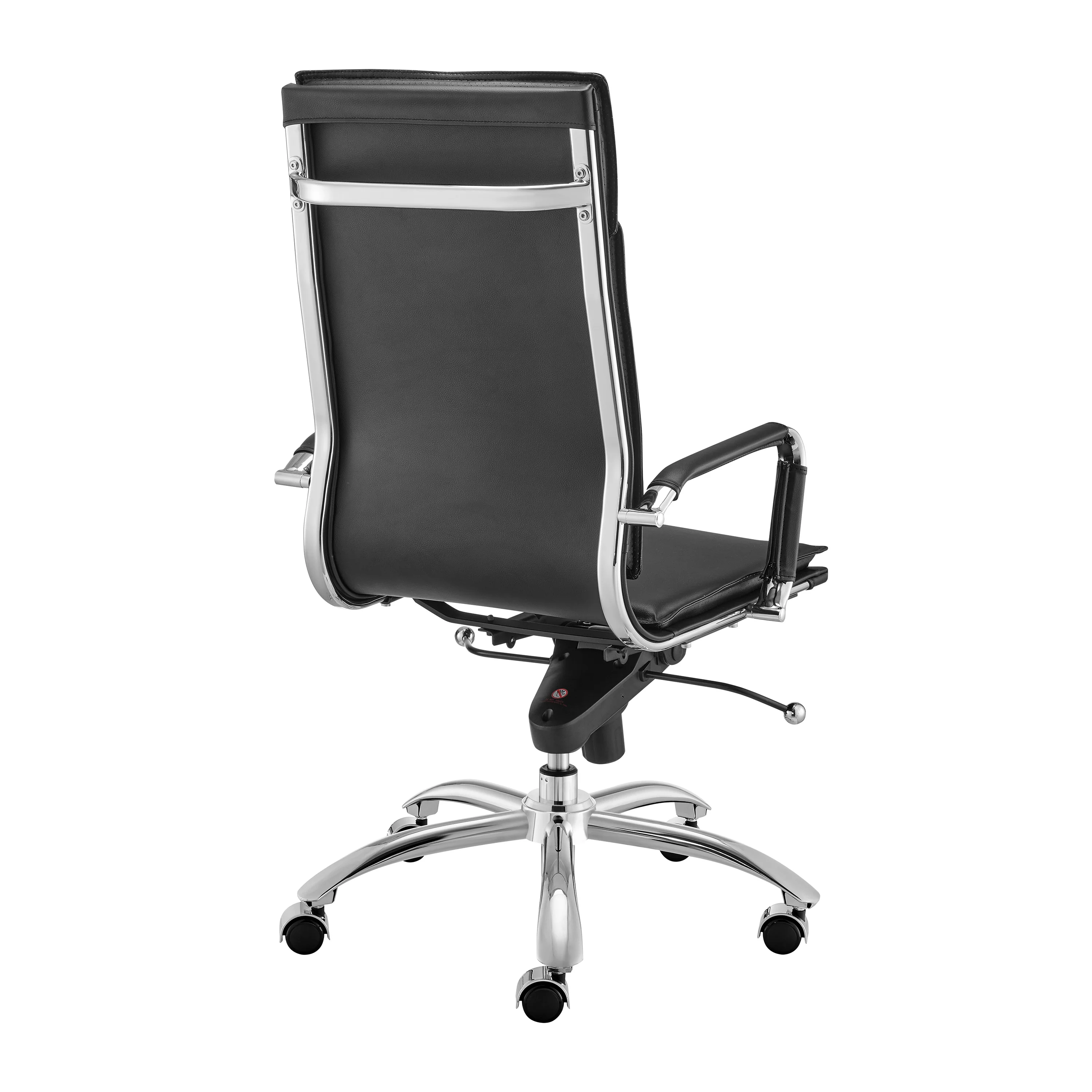 High Back Black Leather & Chrome Modern Office Chair - Image 4