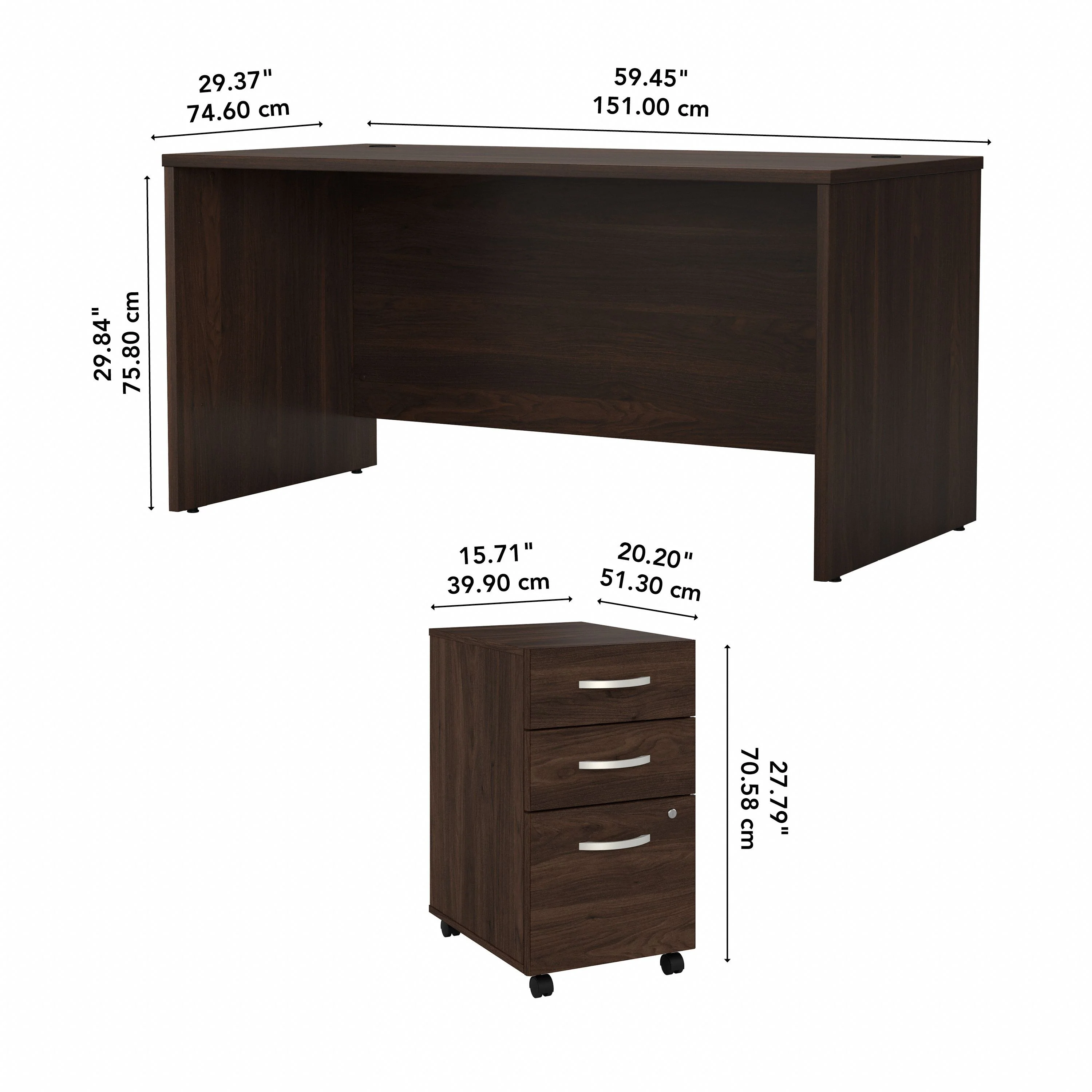 Black Walnut 60" Office Desk with Mobile Pedestal - Image 3