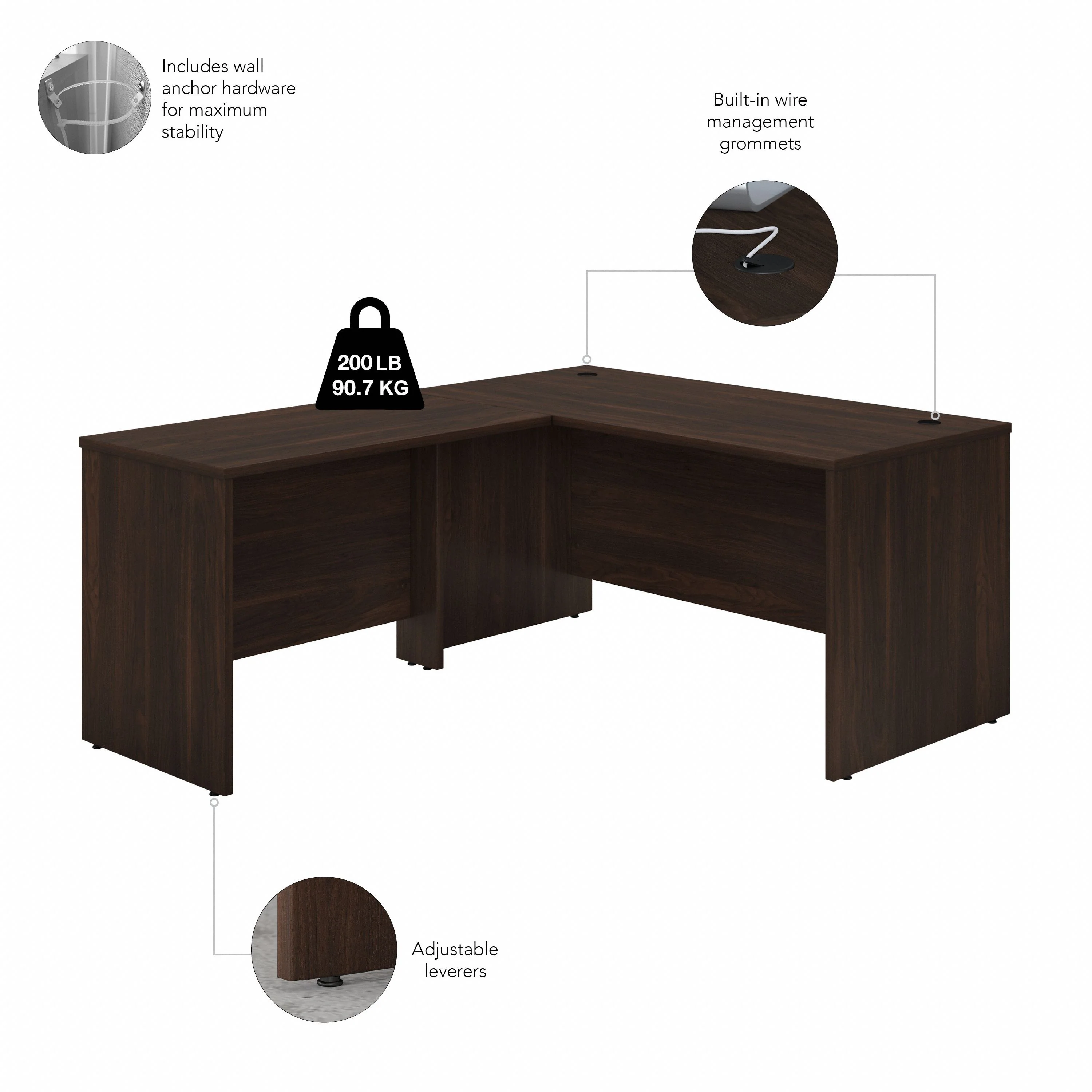 Black Walnut 60" x 72" L-Shaped Desk with Mobile Pedestal - Image 2