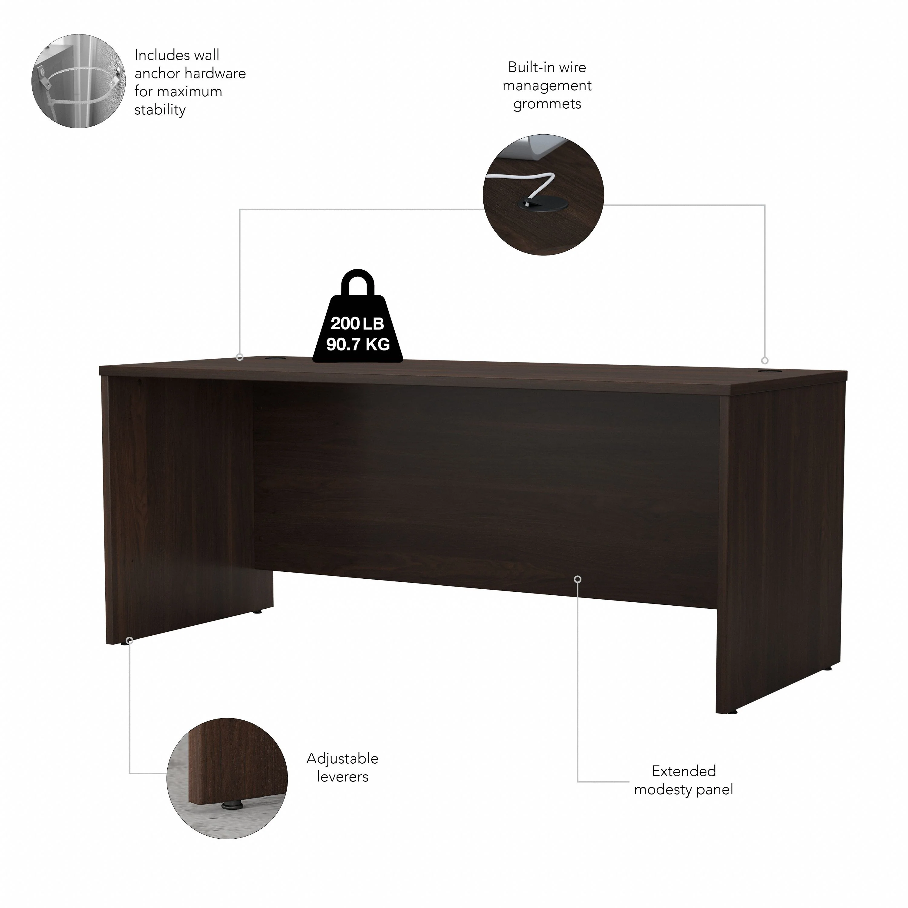 Black Walnut 72" Modern Office Desk with Mobile Pedestal - Image 3