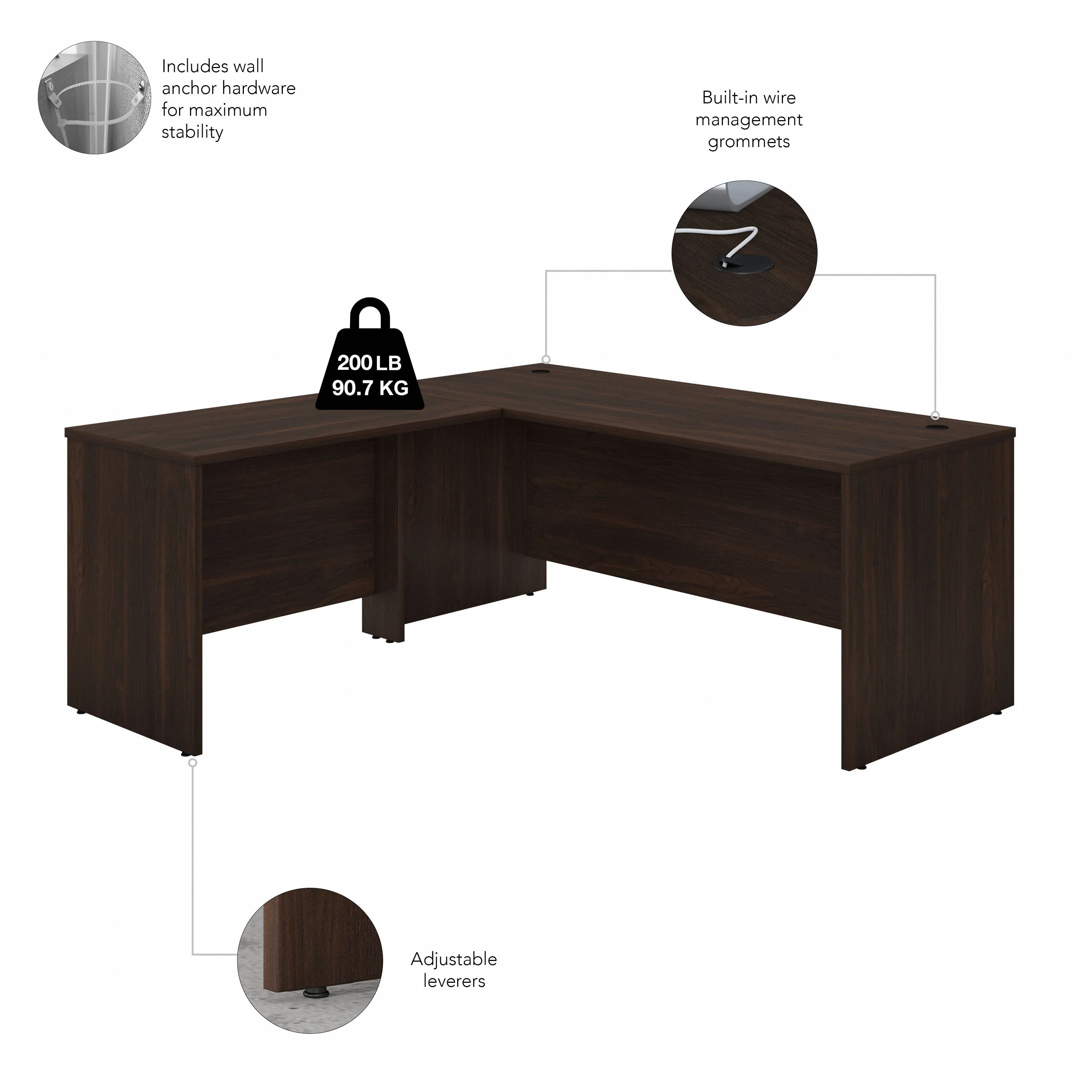 Black Walnut 72" x 72" L-shaped Desk with Mobile Pedestal - Image 3