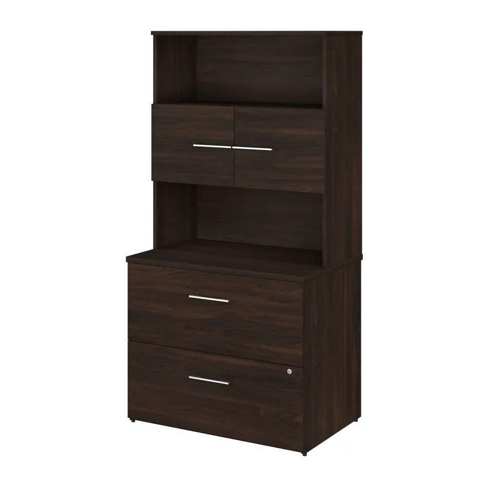 Black Walnut Lateral File Cabinet with Hutch - Image 2