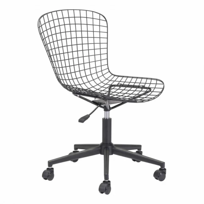 Sleek Black Wire Office Chair w/ Wheels - Image 5