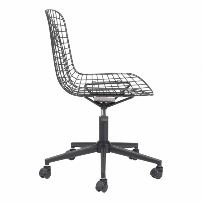 Sleek Black Wire Office Chair w/ Wheels - Image 6