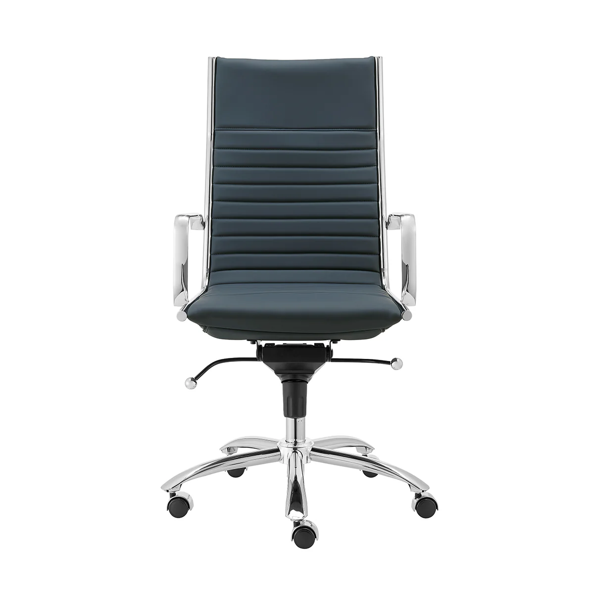 Blue Leather & Chrome High Back Modern Office Chair - Image 2