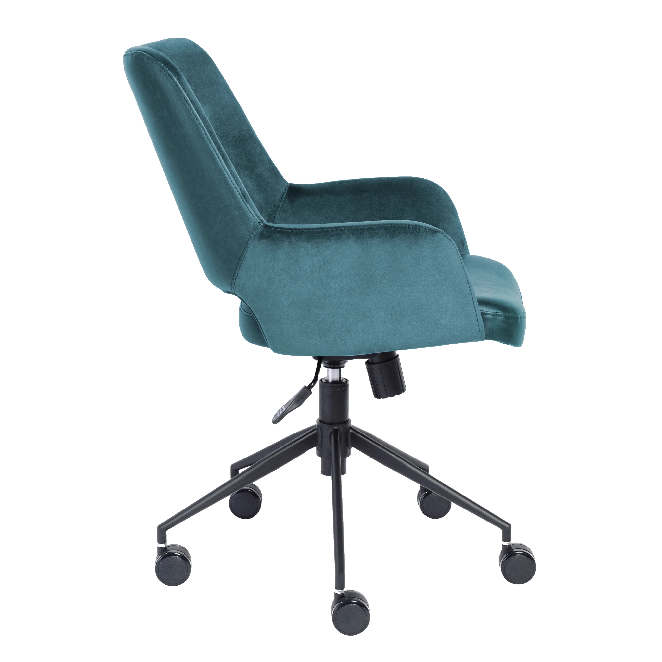 Blue Velvet & Black Leather Tilting Office Chair - Image 2