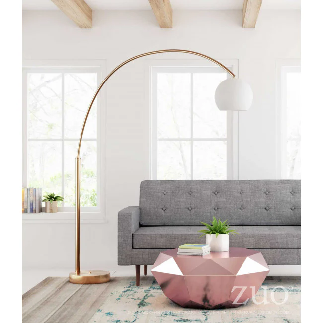 Elegant Brushed Brass Arched Office Floor Lamp - Image 5