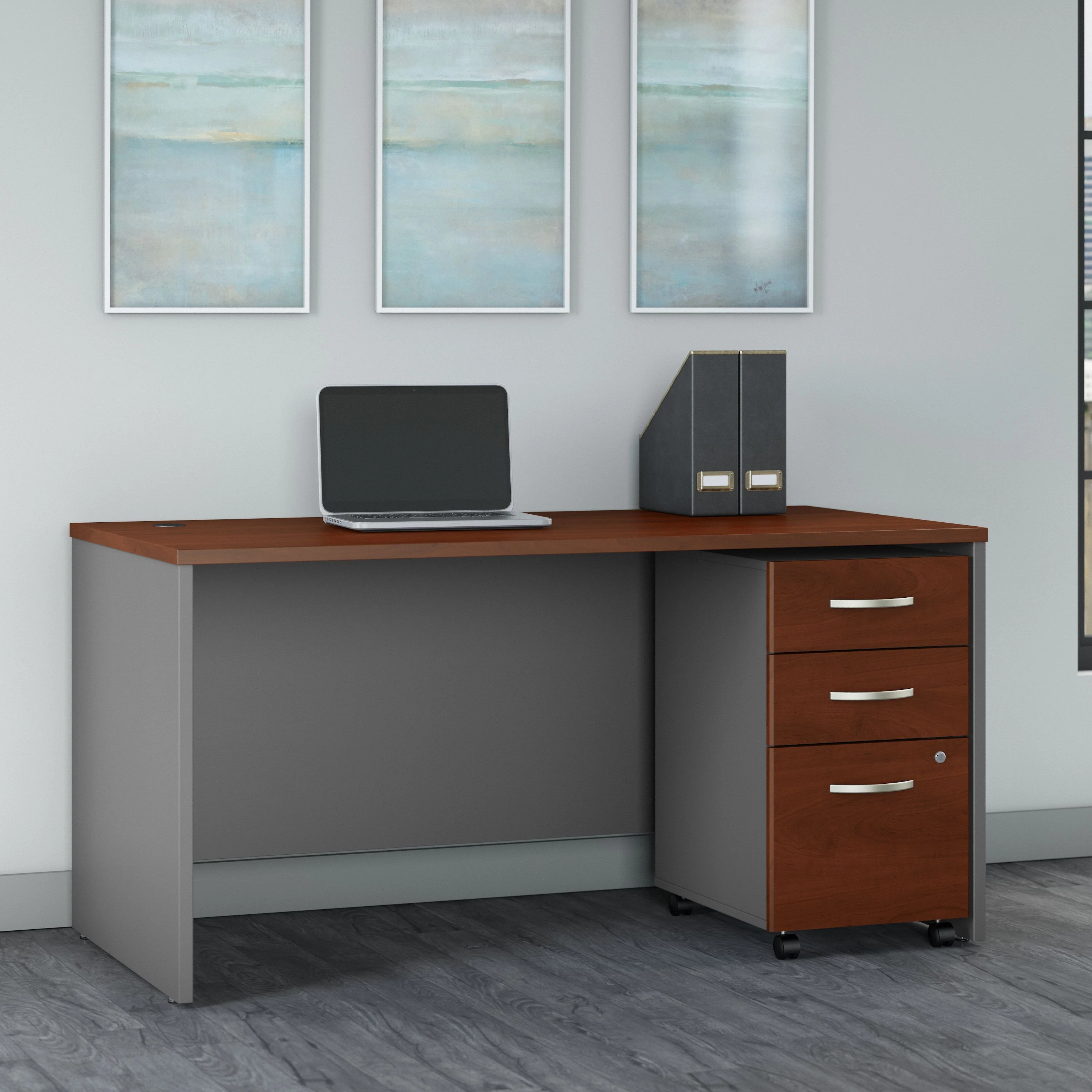Cherry & Graphite Gray 60" Executive Desk with Mobile Pedestal
