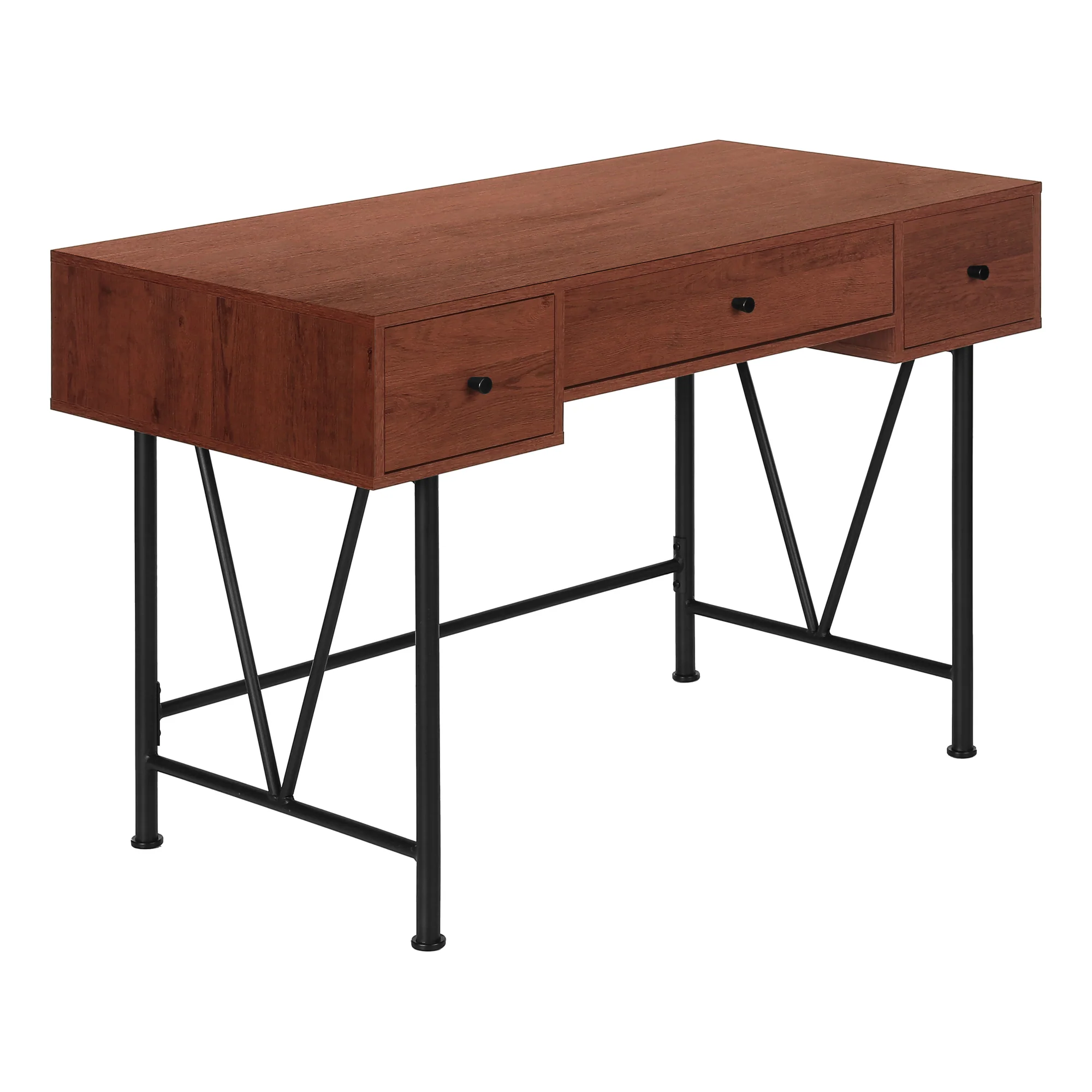 Cherry Wood 47" Industrial-Style Contemporary Computer Desk with Storage - Image 3