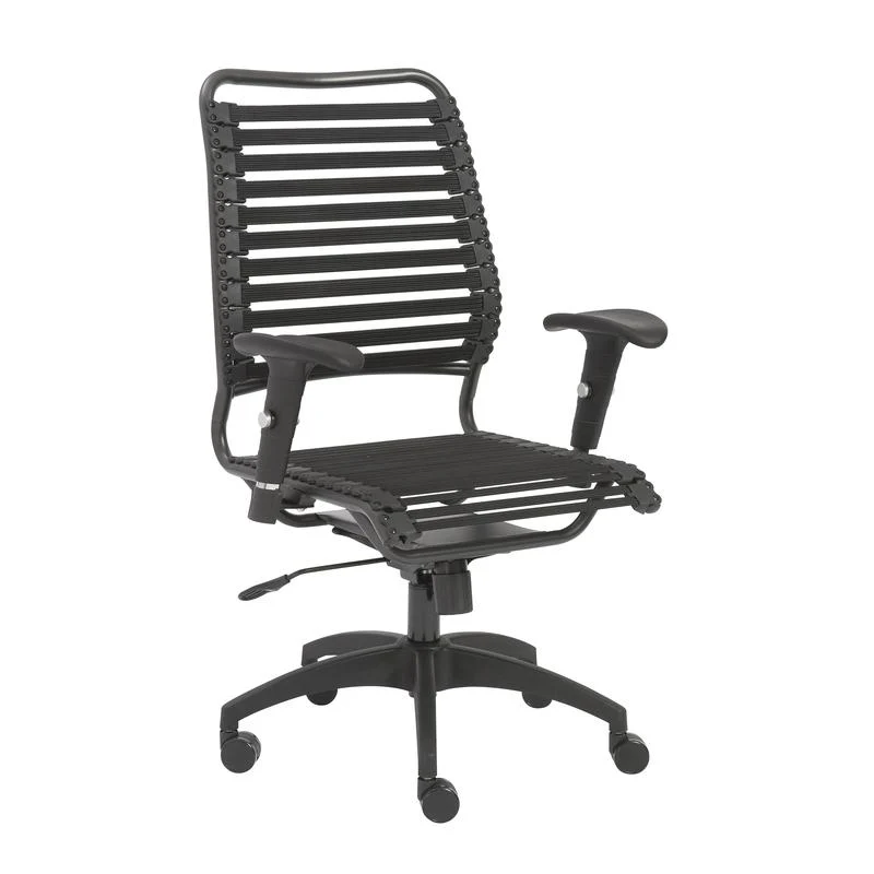 Classic Black Flat High Back Office Chair w/ Bungee Bands - Image 2