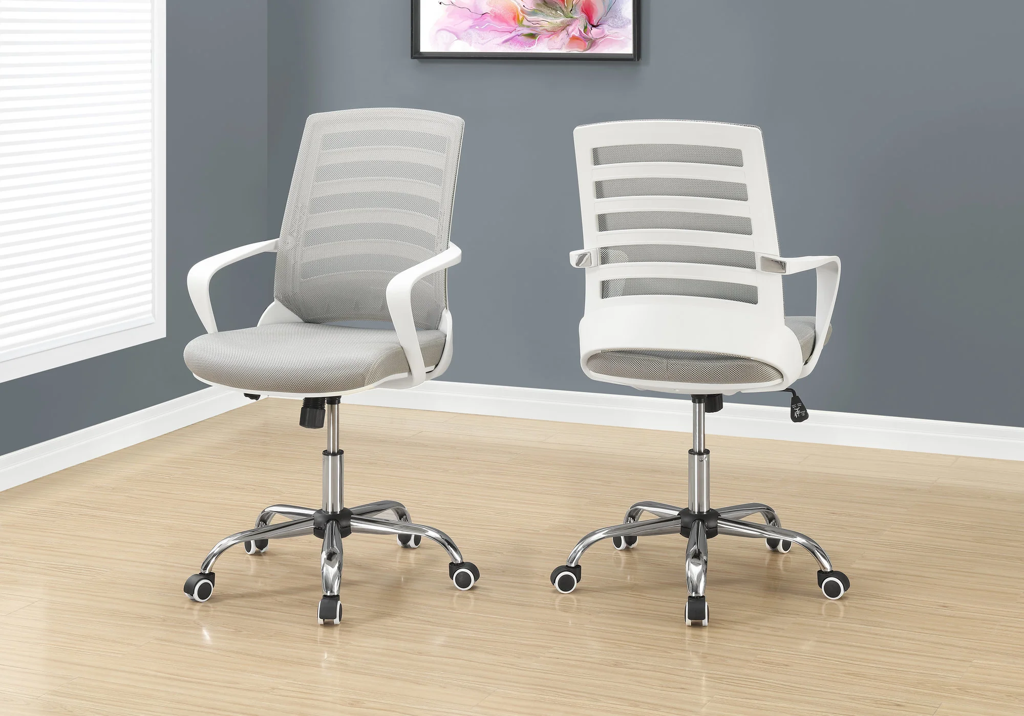 Gray and White Office Chair with Gray Mesh Back - Image 2