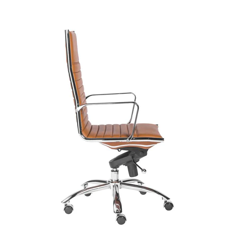Cognac Leather & Chrome High Back Modern Office Chair - Image 3