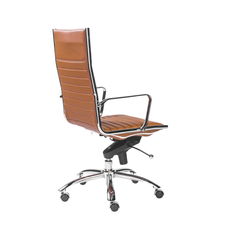 Cognac Leather & Chrome High Back Modern Office Chair - Image 4