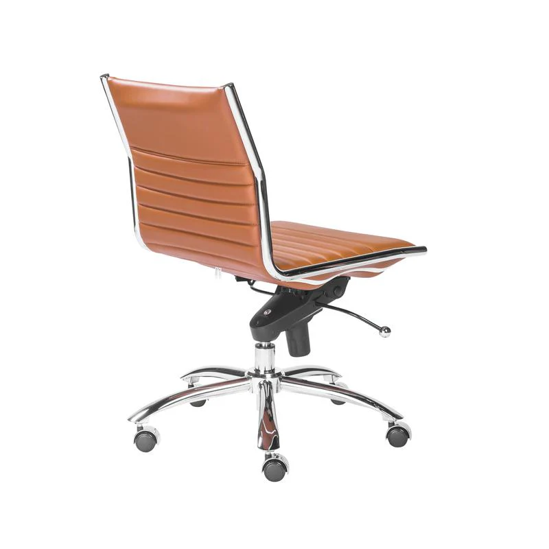 Armless Cognac Leatherette Modern Office Chair - Image 4