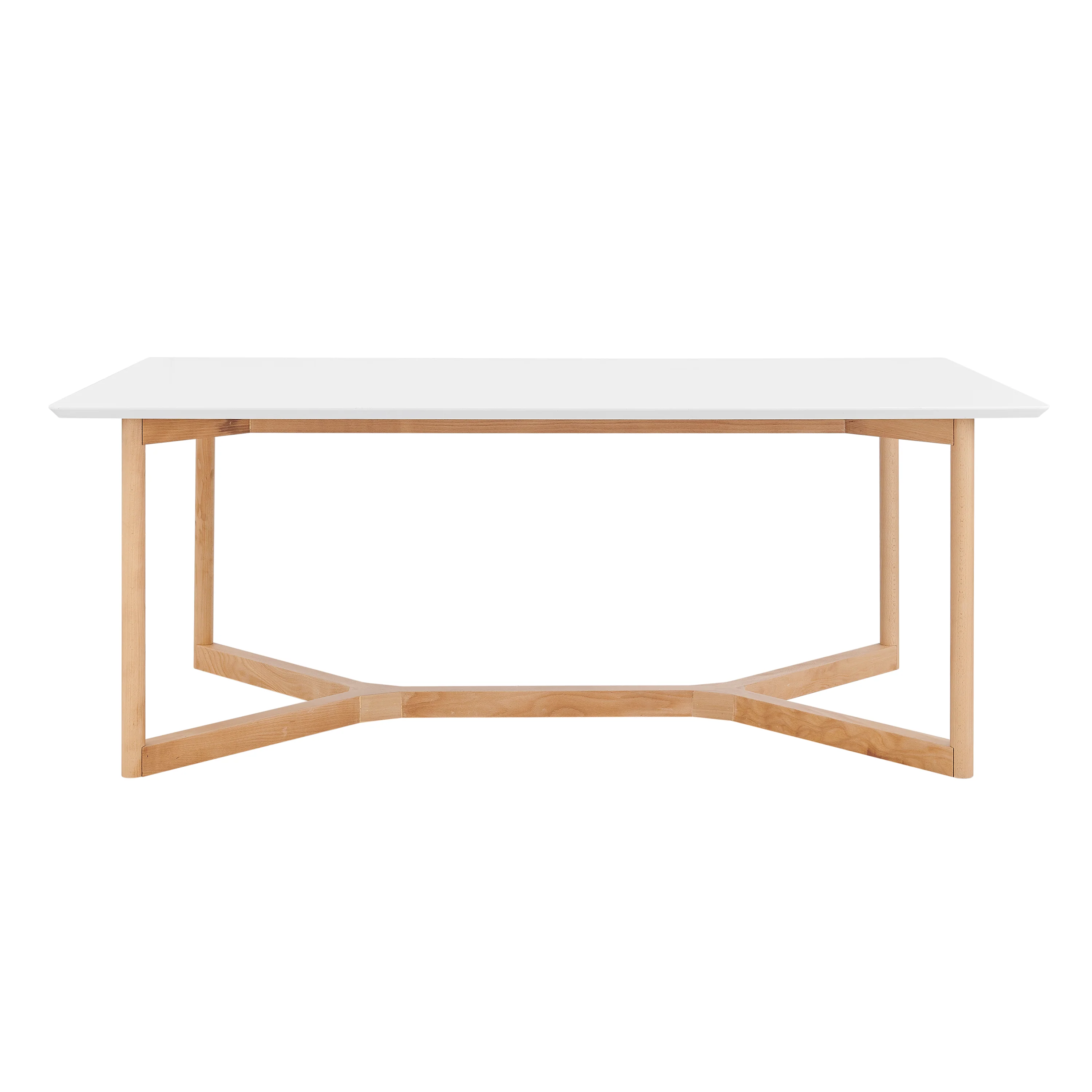 Scandinavian 79" Office Desk with Matte White Lacquer Top & Beech Wood Base