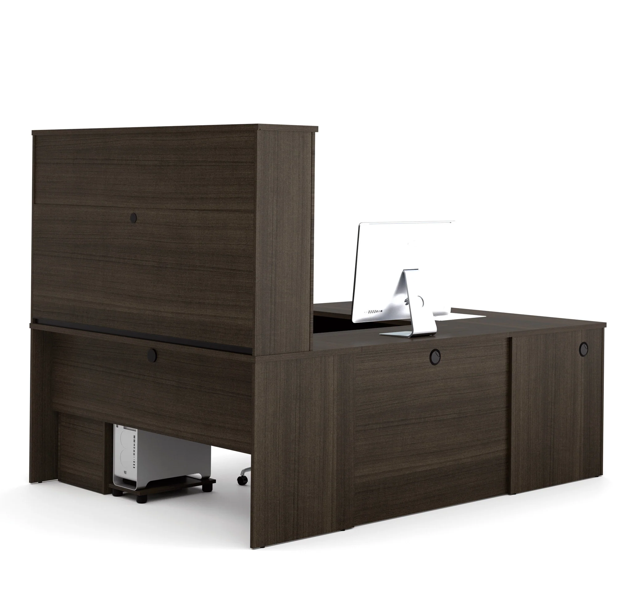 Dark Chocolate Premium U-shaped Desk with Hutch - Image 3
