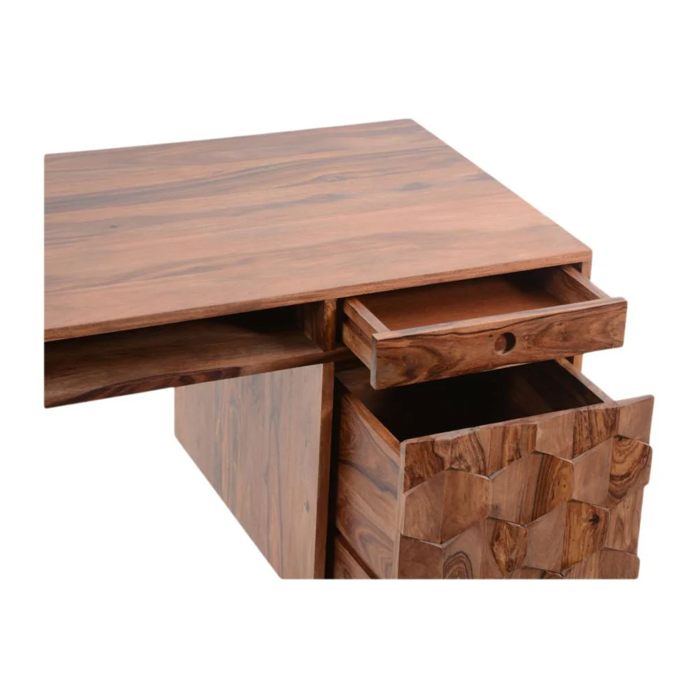 Elegant 53" Solid Wood Office Desk with Unique Patterned Drawer Fronts - Image 3