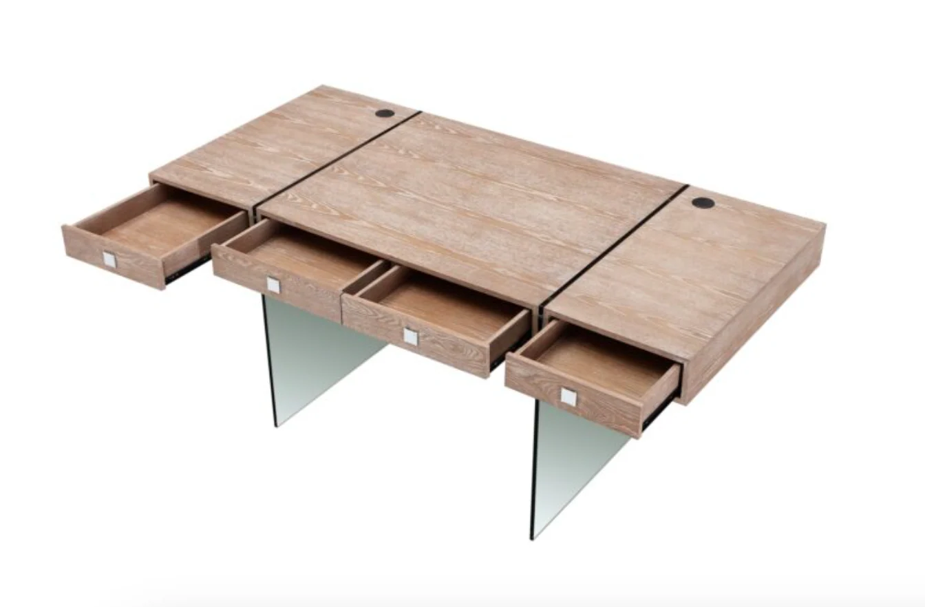 Elegant Modern Walnut Office Desk with Clear Glass Legs - Image 3