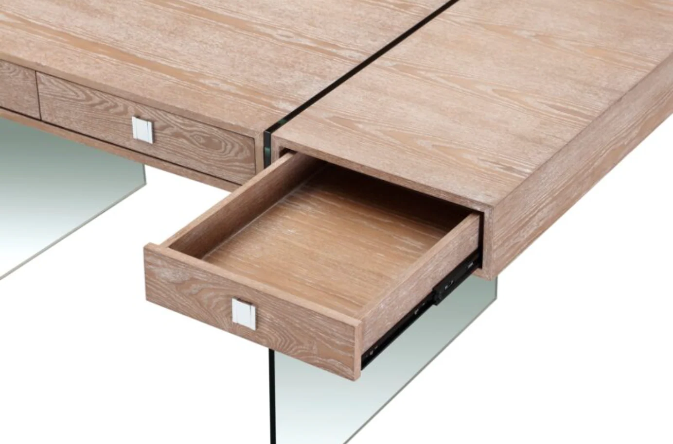 Elegant Modern Walnut Office Desk with Clear Glass Legs - Image 4