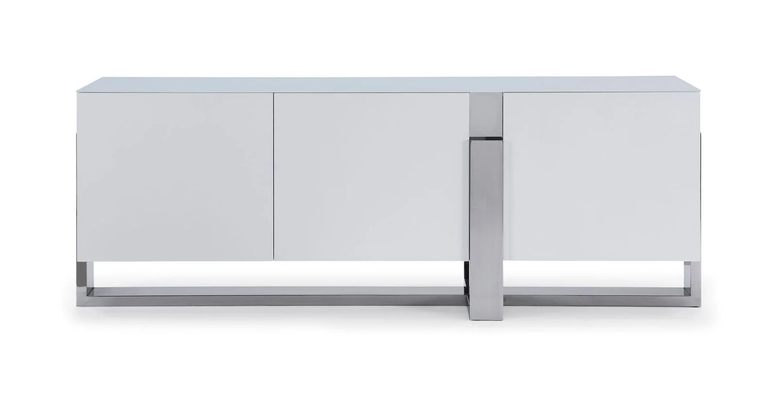 91" Elegant White Storage Credenza w/ Stainless Steel Accents - Image 3