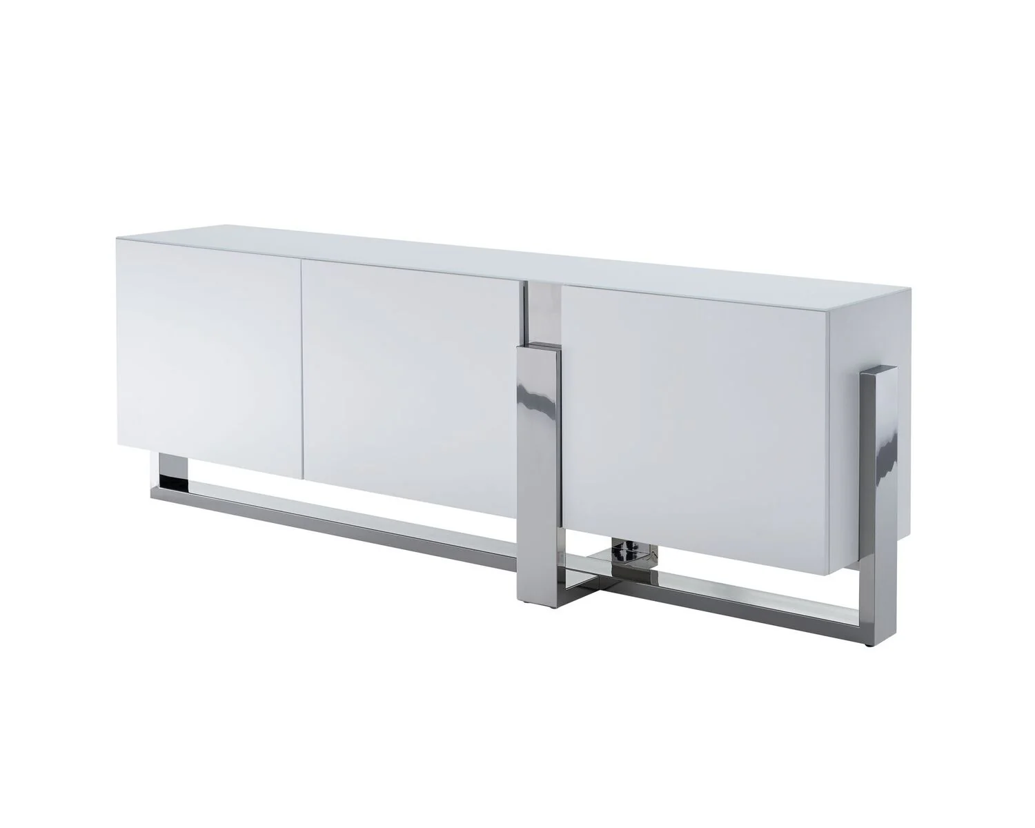91" Elegant White Storage Credenza w/ Stainless Steel Accents - Image 4