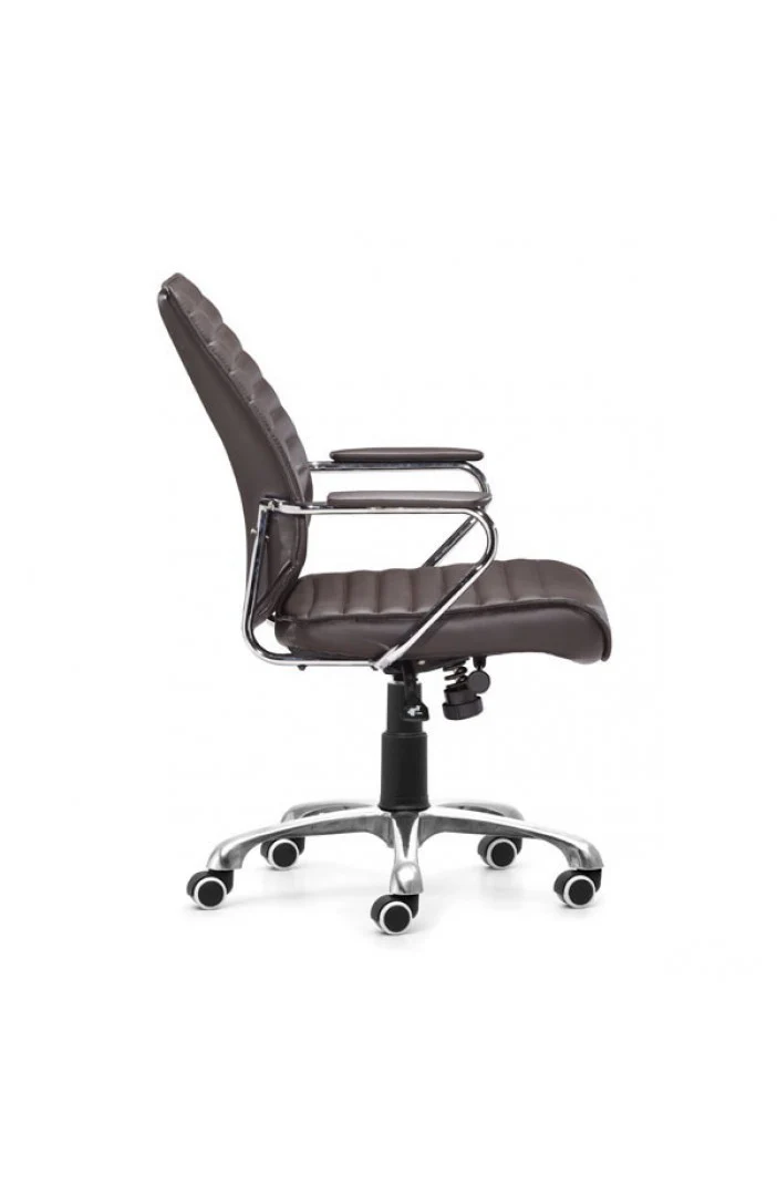 Sleek Espresso Leather & Chrome Office Chair with Padded Armrests - Image 4